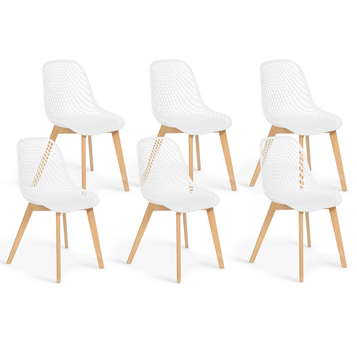 ID MARKET Lot de 6 chaises MANDY blanches pour salle à manger