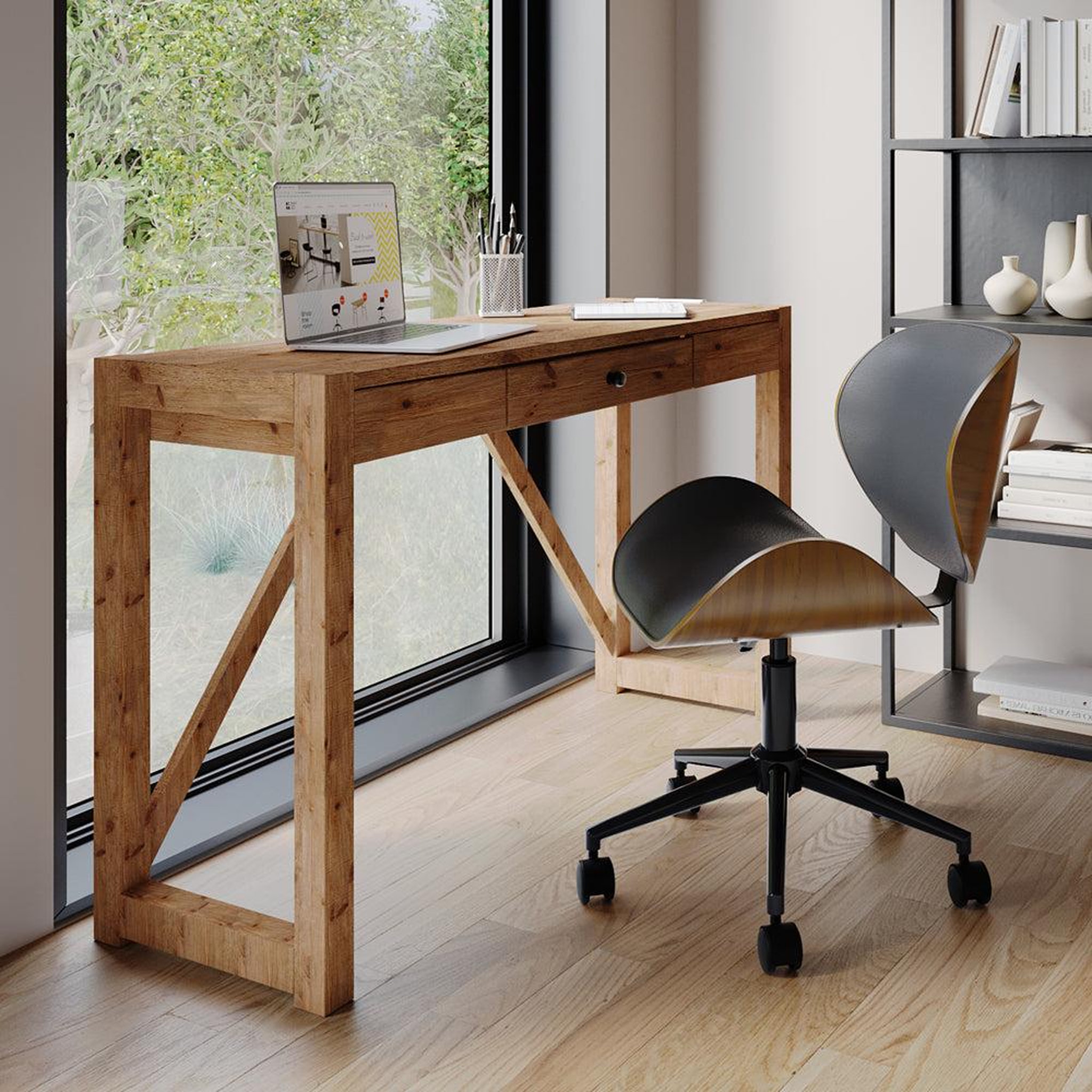 Voir la diapositive 2 : MAISON PAVANE Chaise de bureau pivotante en cuir synthétique noir 79-91cm-baudoin