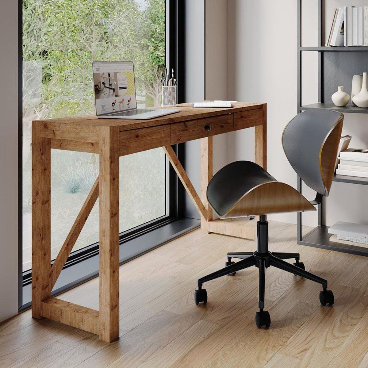 Rendez vous déco Chaise de bureau pivotante en cuir synthétique noir 79-91cm-Baudoin