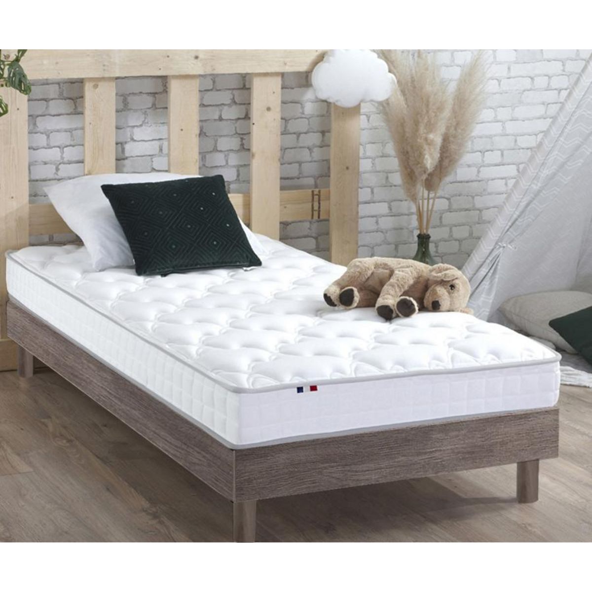 IDLITERIE Ensemble matelas mousse HR + latex avec sommier en kit pratique
