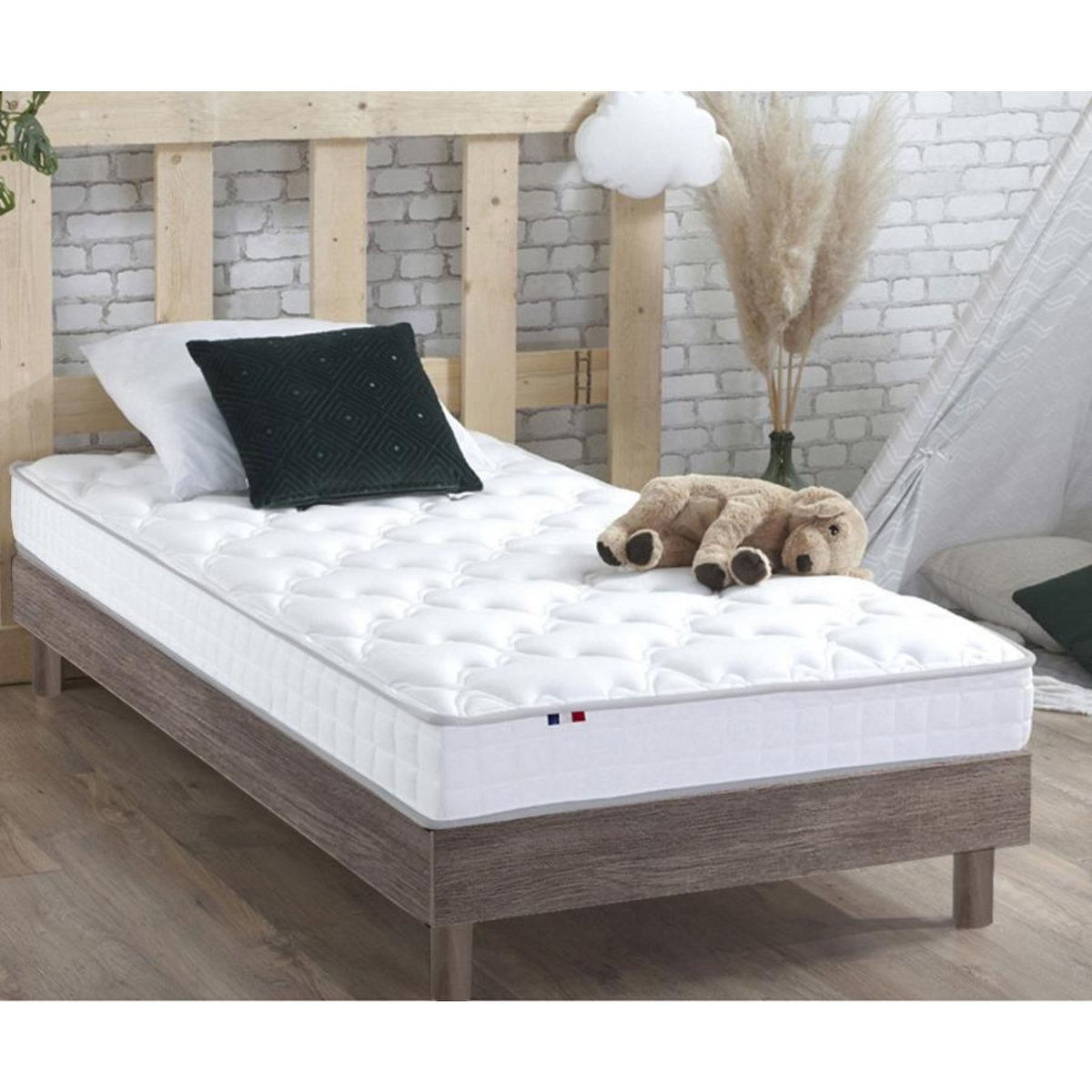 IDLITERIE Ensemble matelas mousse HR + latex avec sommier en kit pratique