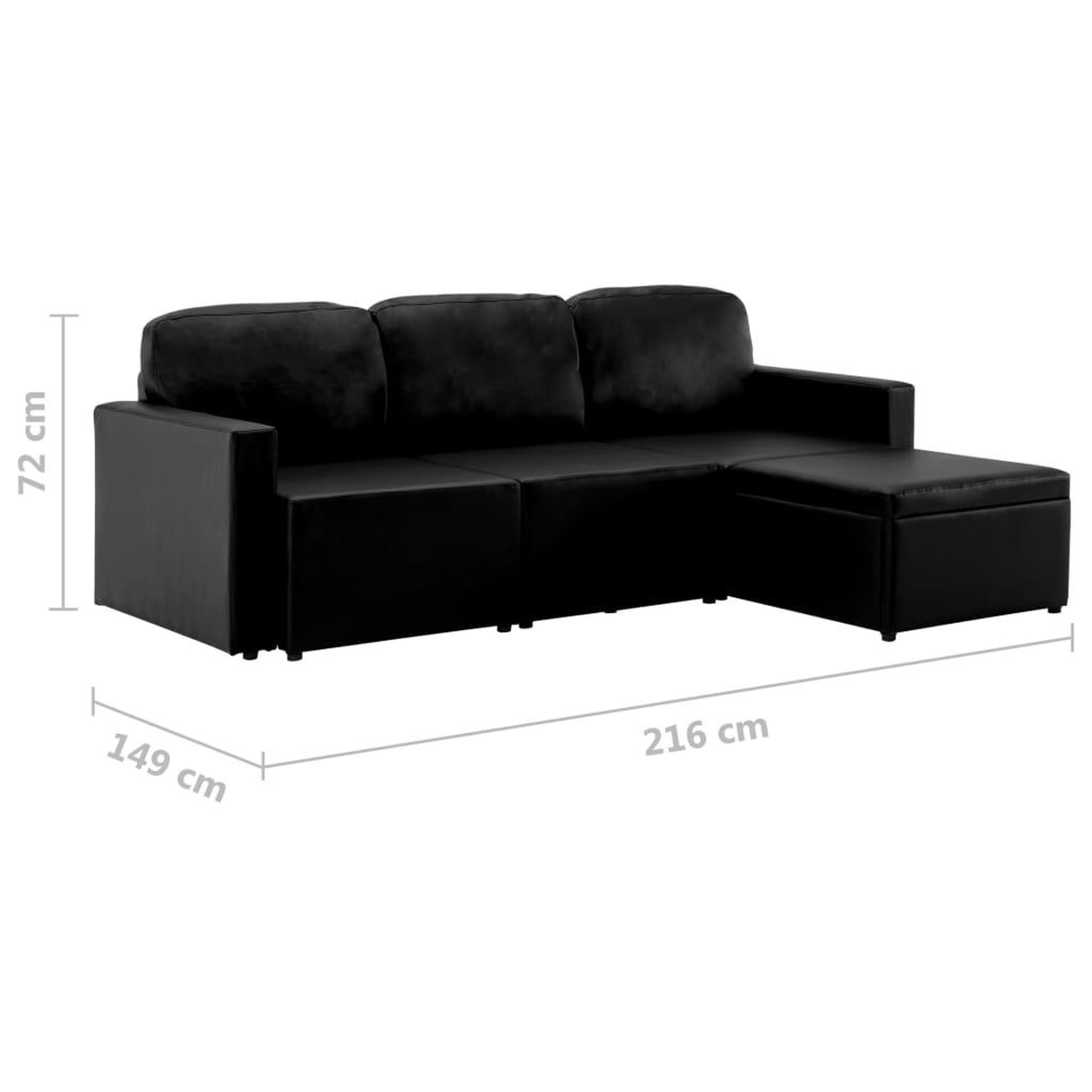 Voir la diapositive 6 : VIDAXL Canape-lit modulaire 3 places Noir Similicuir