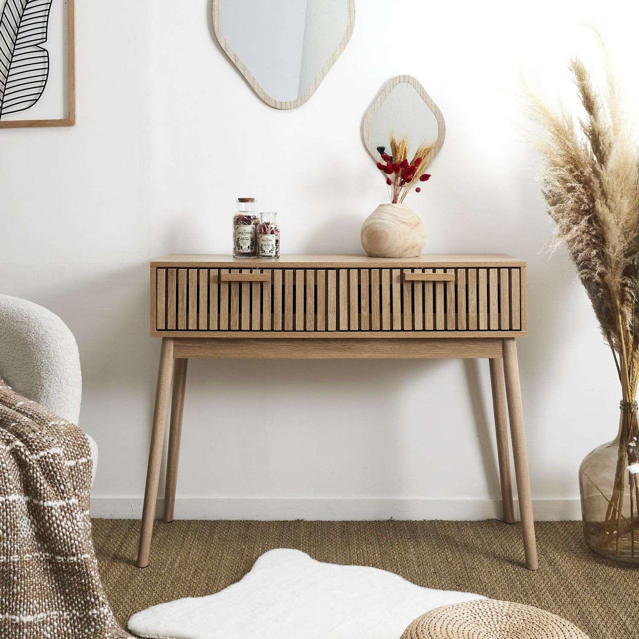 Voir la diapositive 6 : The Home Deco Factory Console 2 tiroirs saulk en bois - marron