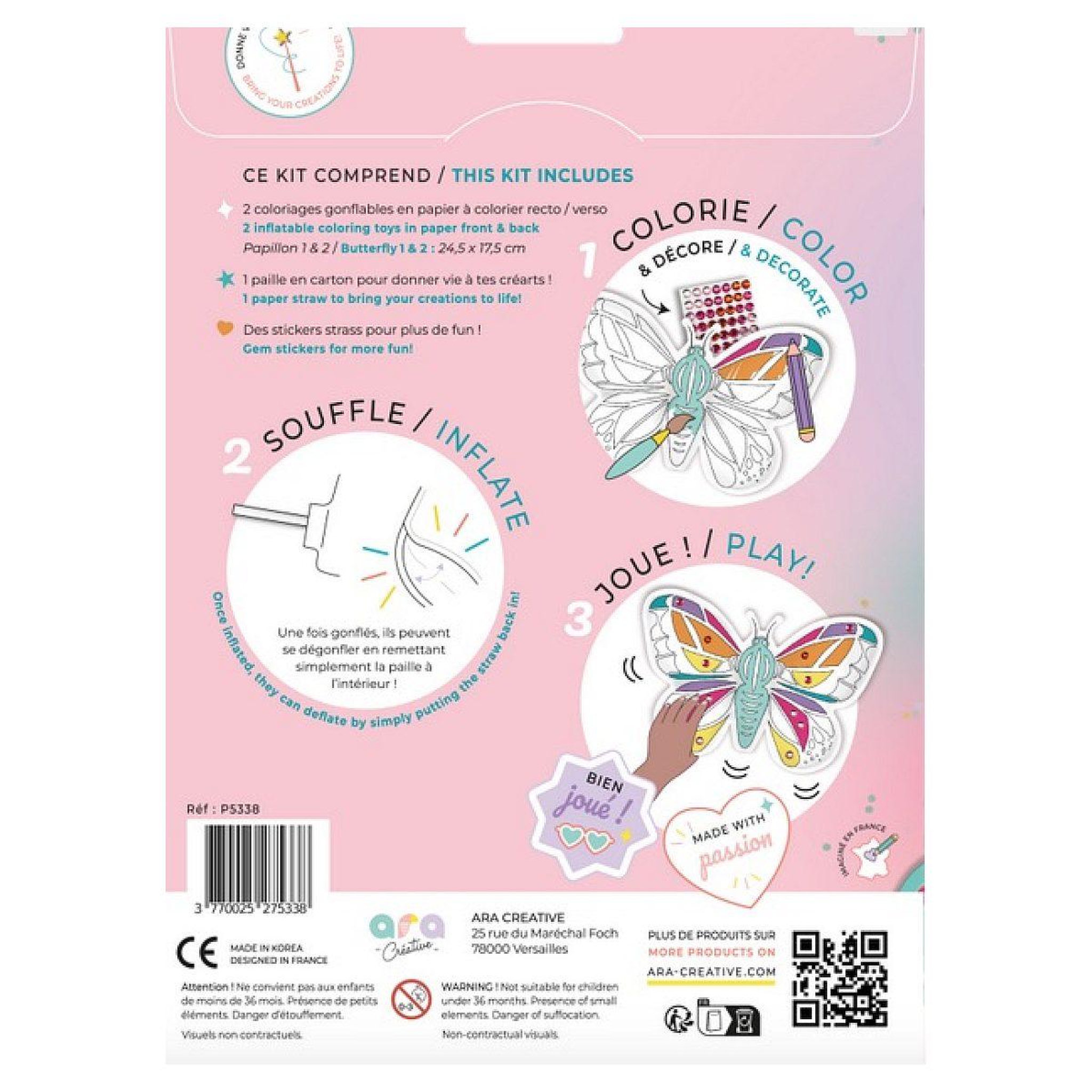 Voir la diapositive 2 : ARA CREATIVE Coloriages gonflables – 2 papillons a colorier