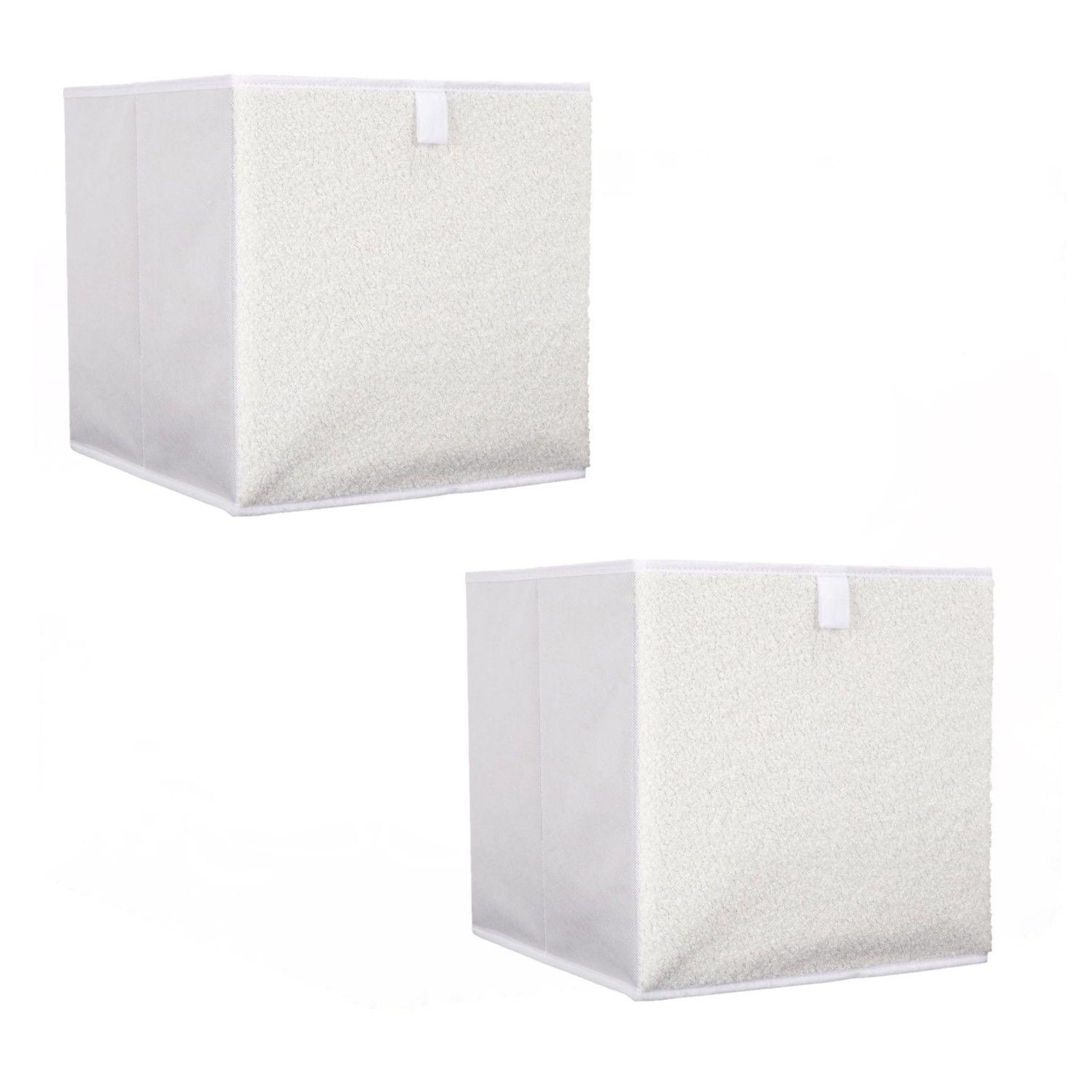 TOILINUX Lot de 2 cubes de rangement pliable bouclette - 30 x 30 cm - beige