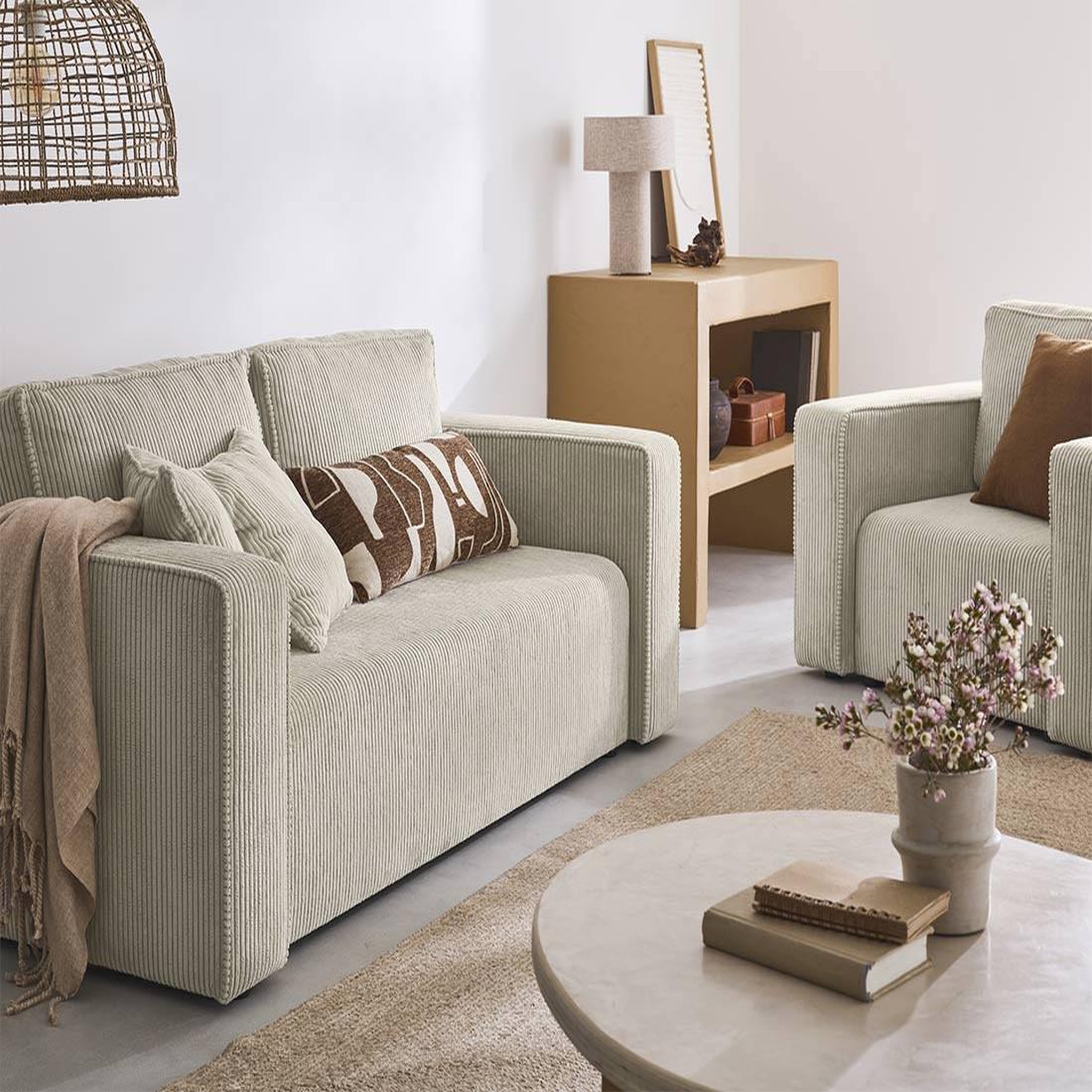 Voir la diapositive 2 : BEST MOBILIER Topaze - canapé droit 2 places - en velours côtelé