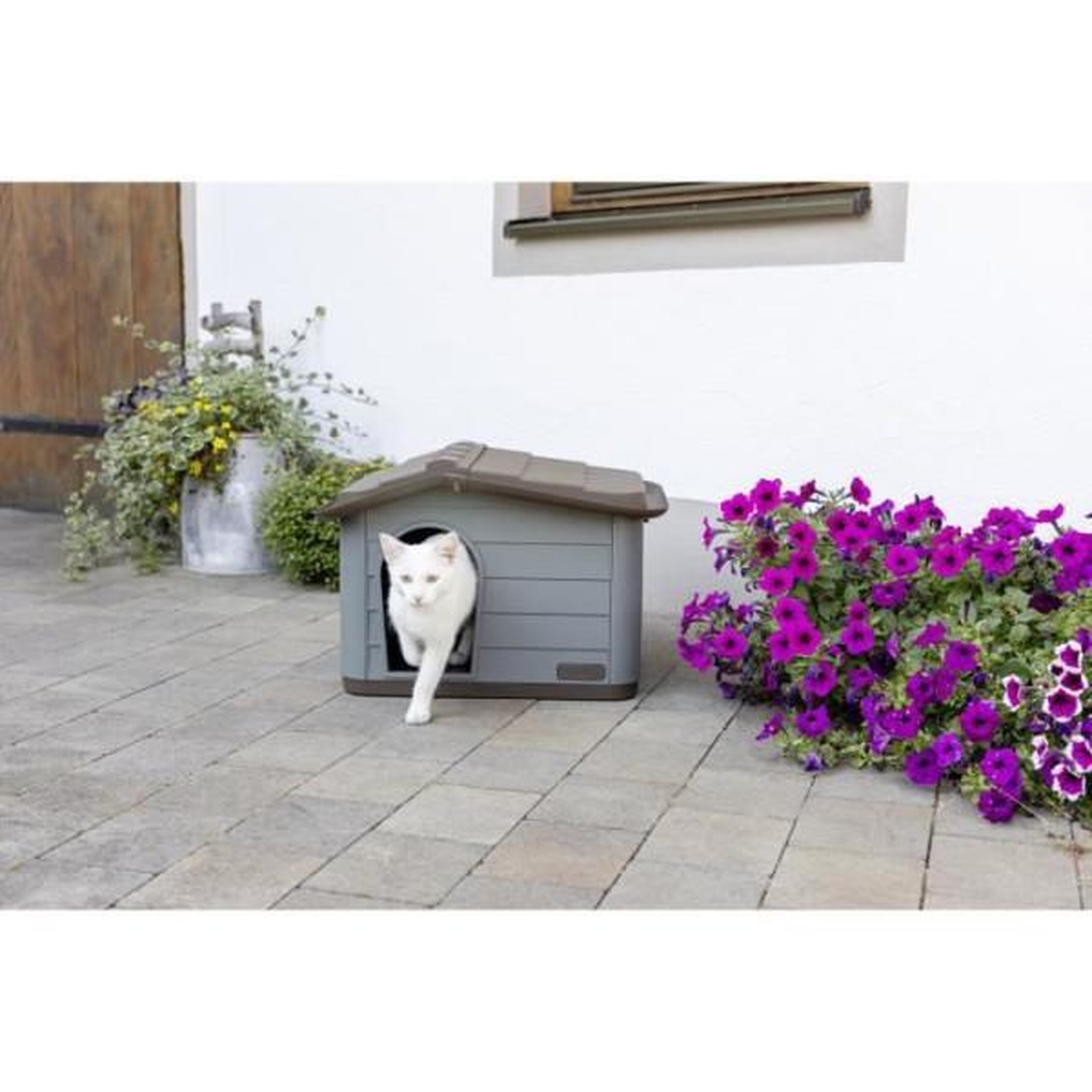 Voir la diapositive 3 : KERBL KERBL - Maison extérieure pour chats - 60 x 51 x 41 cm - Gris et marron - Plastique