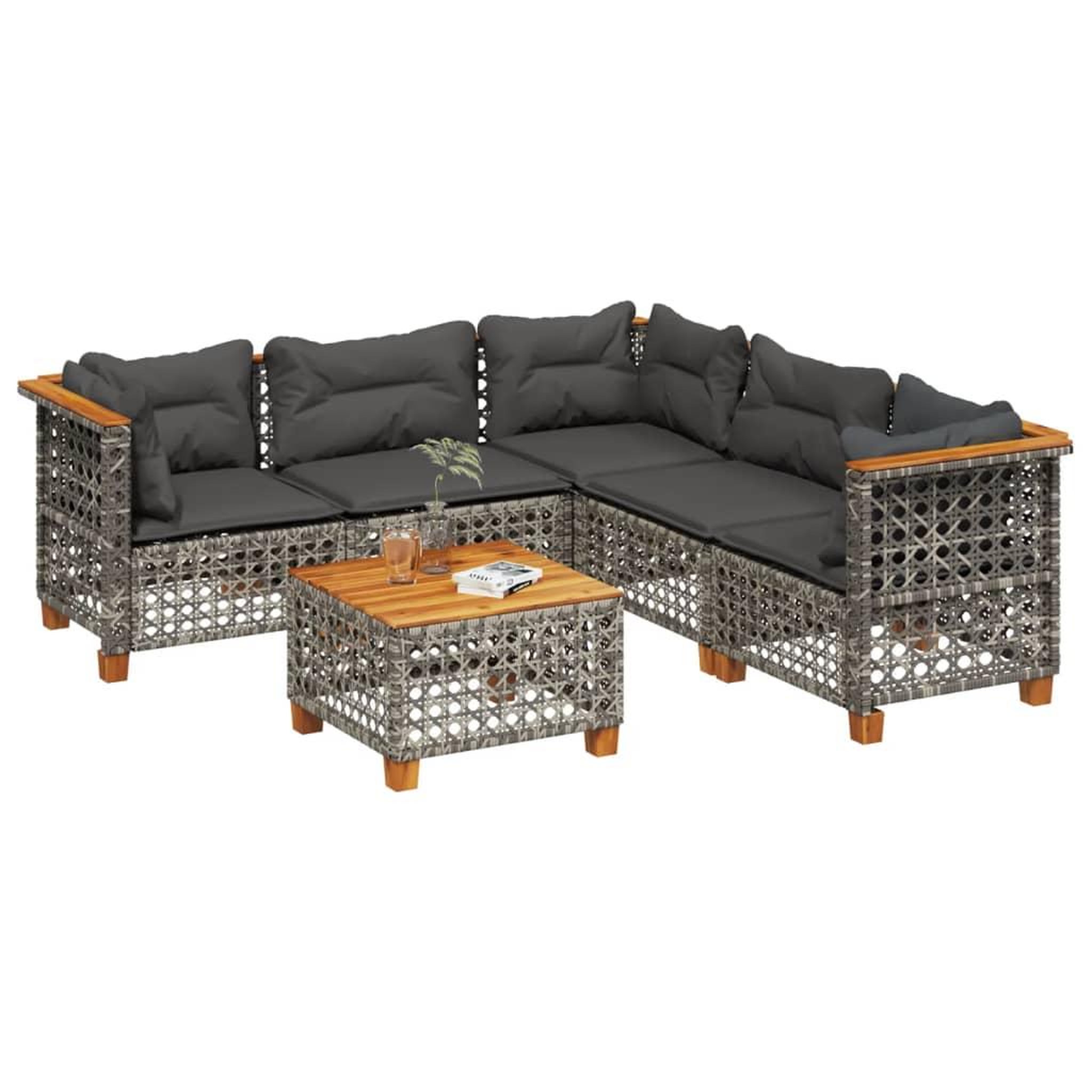 Voir la diapositive 2 : VIDAXL Salon de jardin 6 pcs avec coussins gris resine tressee