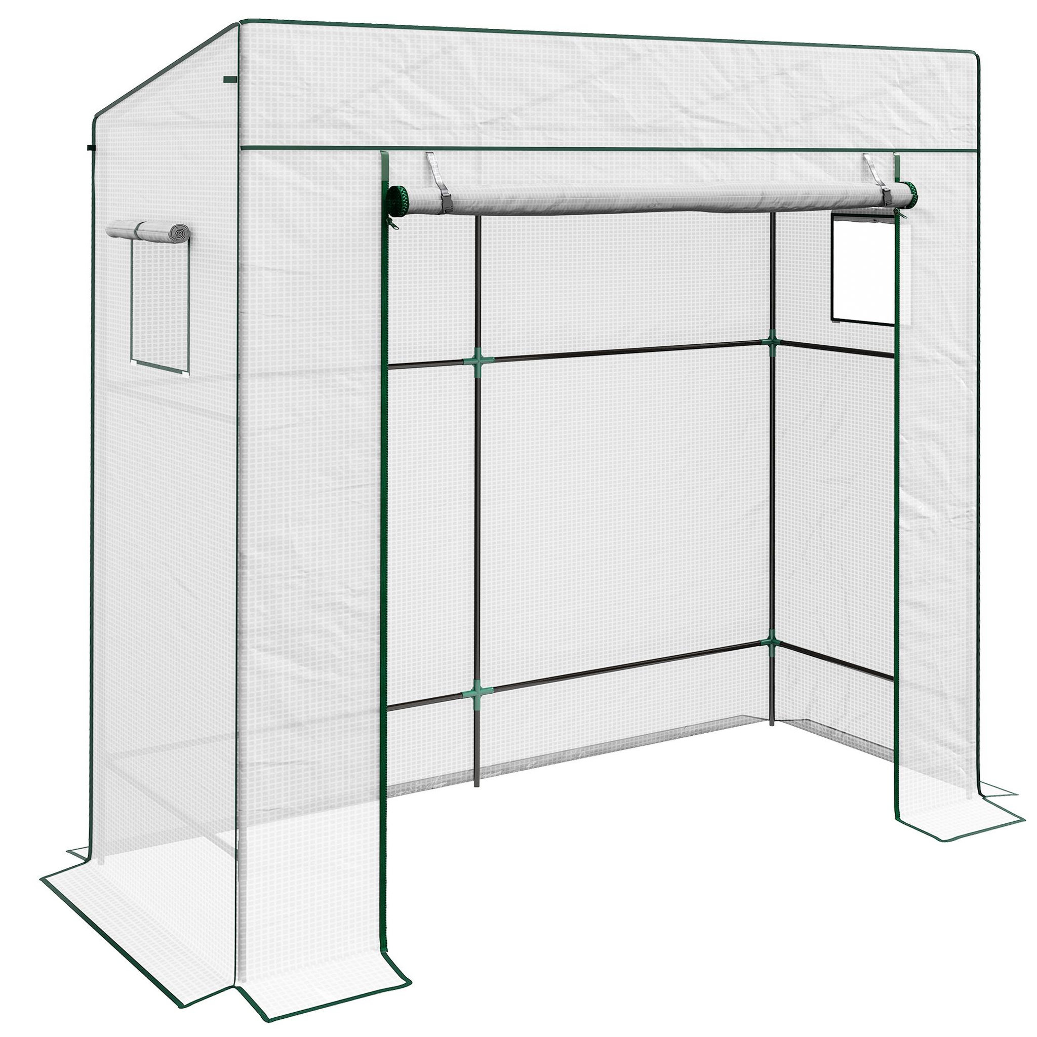 OUTSUNNY Serre de jardin murale serre adossée porte enroulable bâche PE renforcée 2 fenêtres 196L x 77l x 197/178H cm