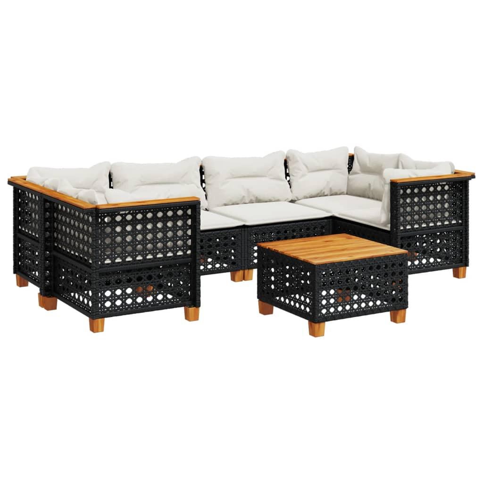 Voir la diapositive 2 : VIDAXL Salon de jardin 7 pcs avec coussins noir resine tressee