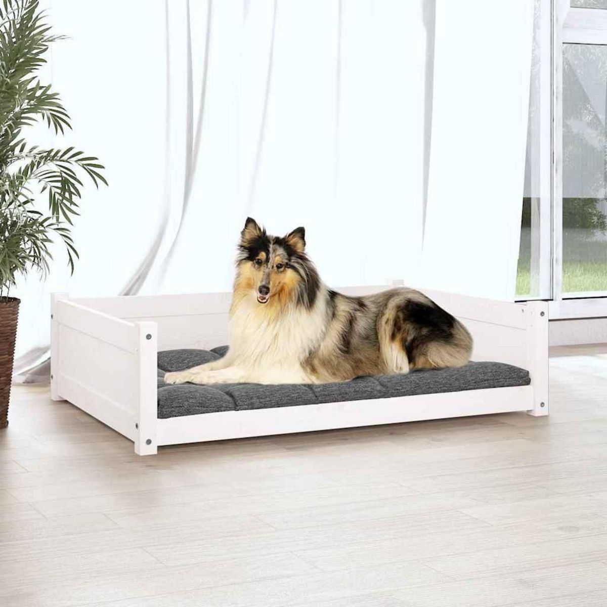 VIDAXL Lit pour chien Blanc 95,5x65,5x28 cm Bois de pin solide