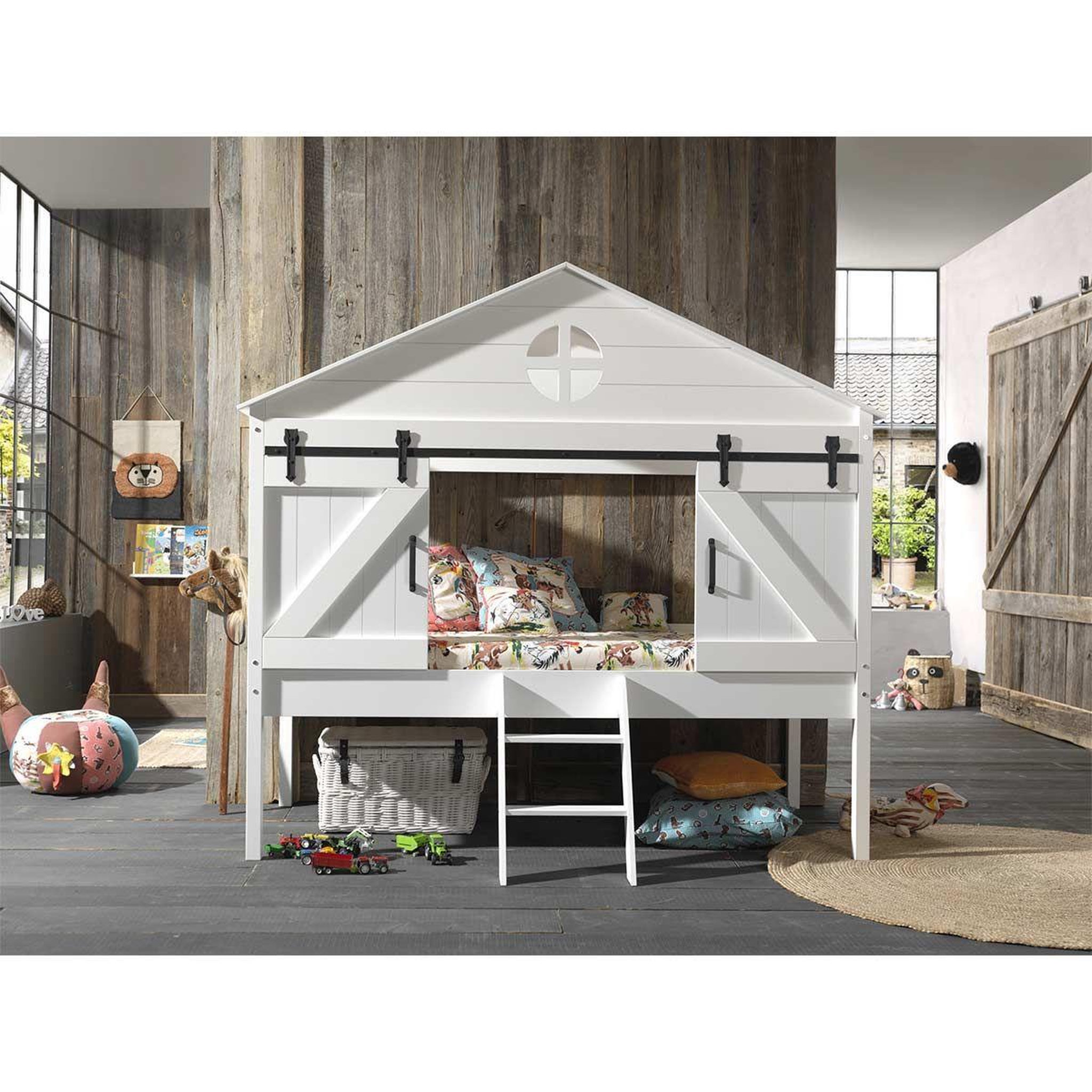 Voir la diapositive 2 : Paris Prix Lit cabane enfant  barnie  90x200cm blanc