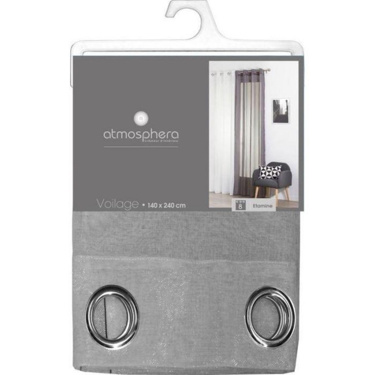ATMOSPHERA Rideau Voilage  Etamine  140x240cm Gris