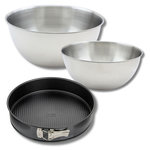 ZENKER Lot comprenant 1 Moule à manqué 28 cm, 1 spatule Zenker et 2 bols à mixer en inox Fackelmann