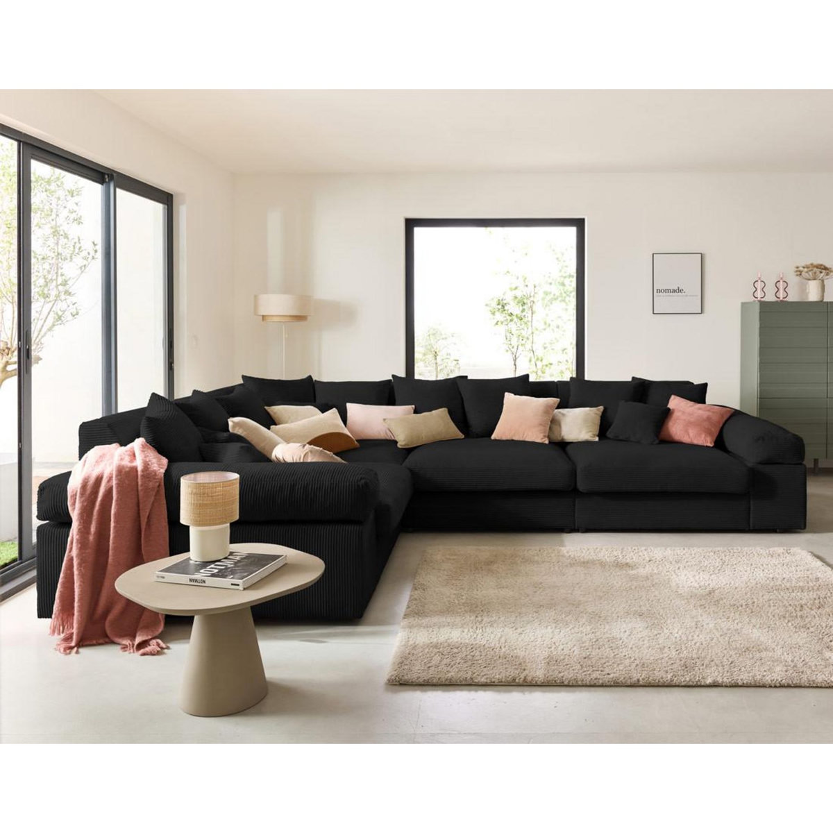 LISA DESIGN Aspen - canapé d'angle réversible 5 places - assise profonde - en velours côtelé