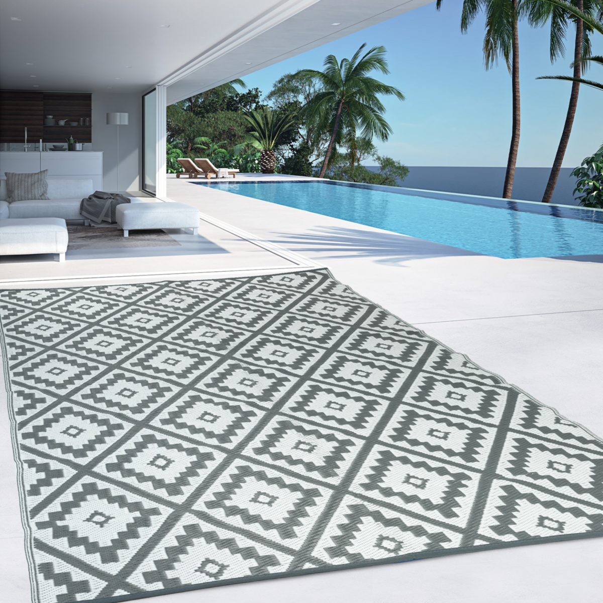 ID MARKET Tapis extérieur BAHAMAS gris 270 x 370 CM