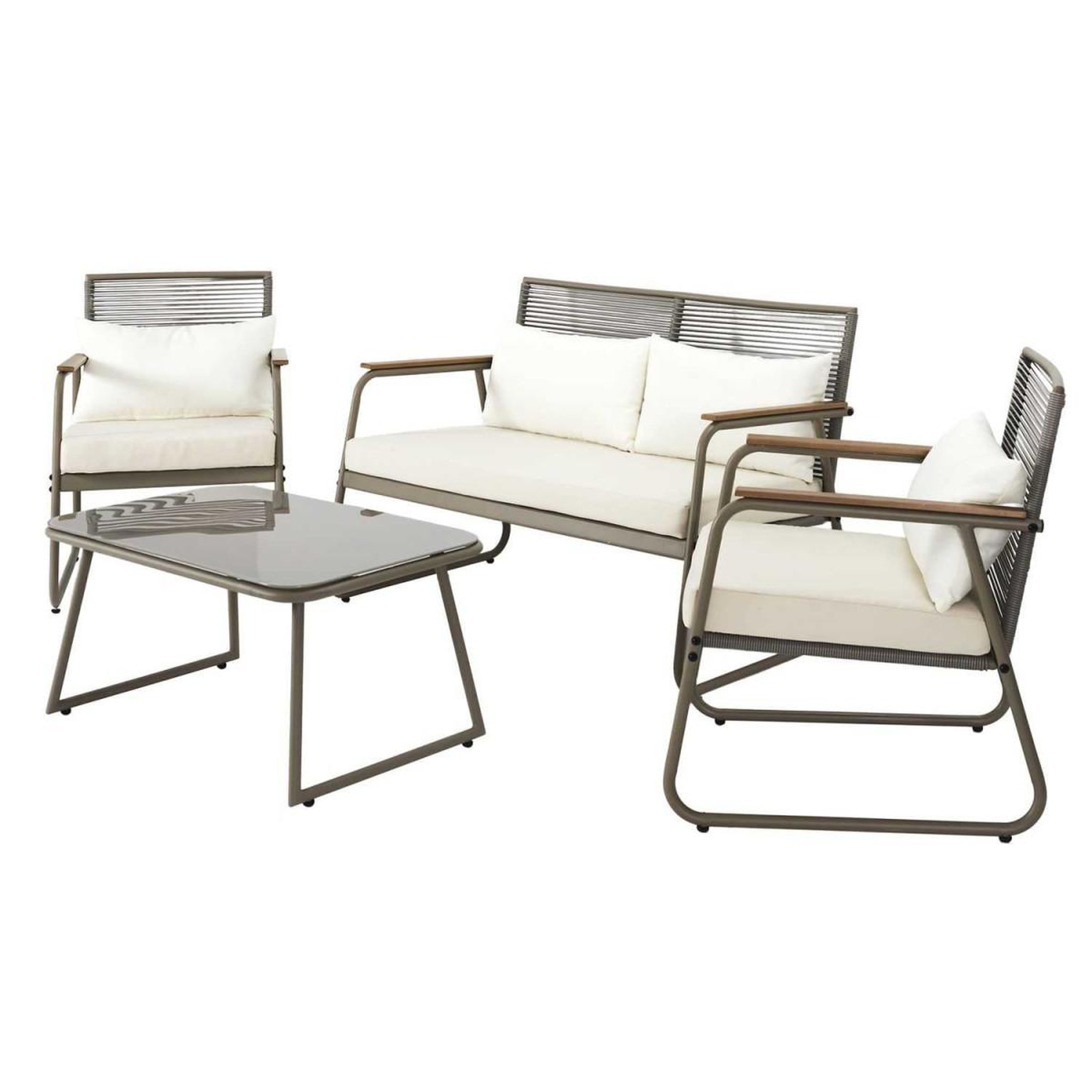 Voir la diapositive 2 : The Home Deco Factory Salon de jardin 4 pièces  palma  105cm beige