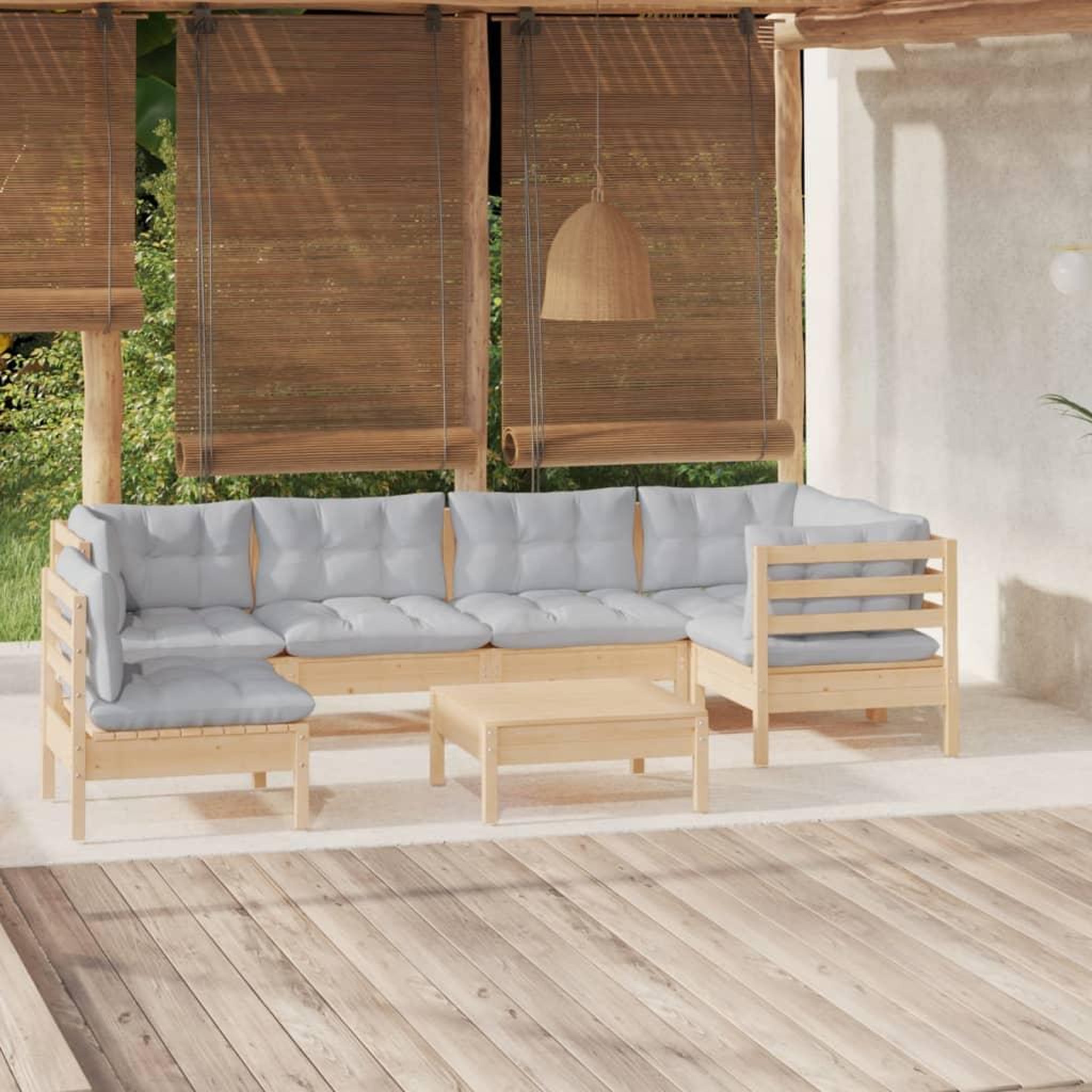 VIDAXL Salon de jardin 7 pcs avec coussins gris bois de pin