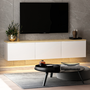 Voir la diapositive 5 : CONCEPT USINE Meuble TV LED suspendu avec placards blanc et plateau bois 160cm LUMI