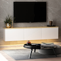 Voir la diapositive 5 : CONCEPT USINE Meuble TV LED suspendu avec placards blanc et plateau bois 160cm LUMI