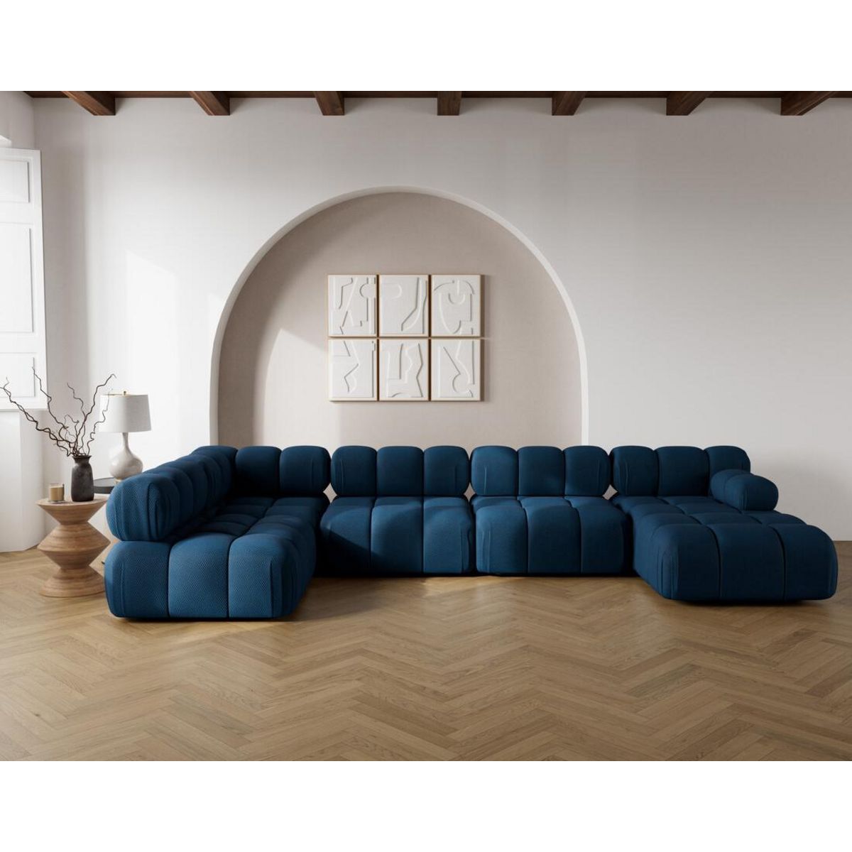 LISA DESIGN Ruby - canapé panoramique modulable d'angle gauche 7 places en velours texturé