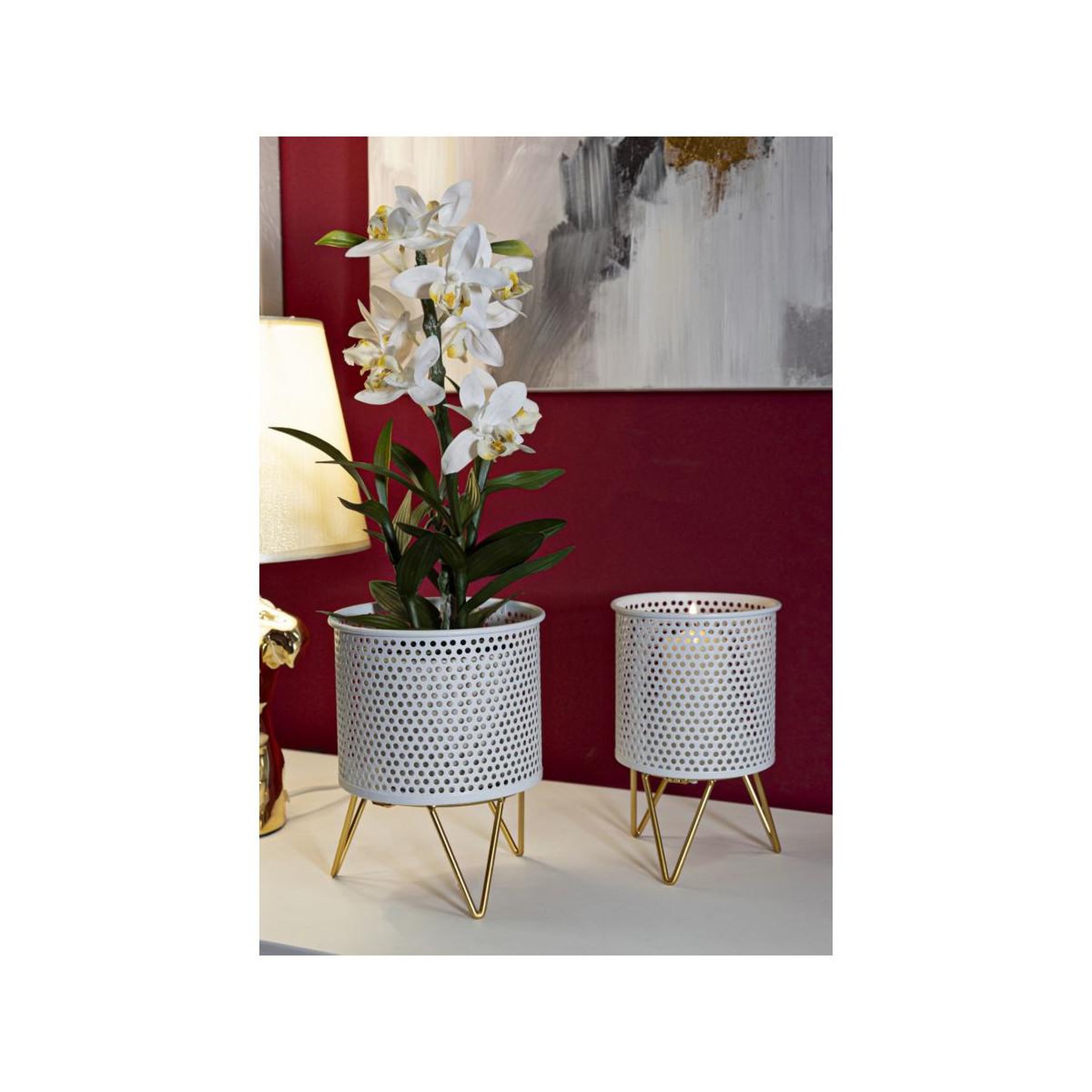 Voir la diapositive 5 : Paris Prix Lot de 2 cache-pots design  gaspy  20cm blanc & or