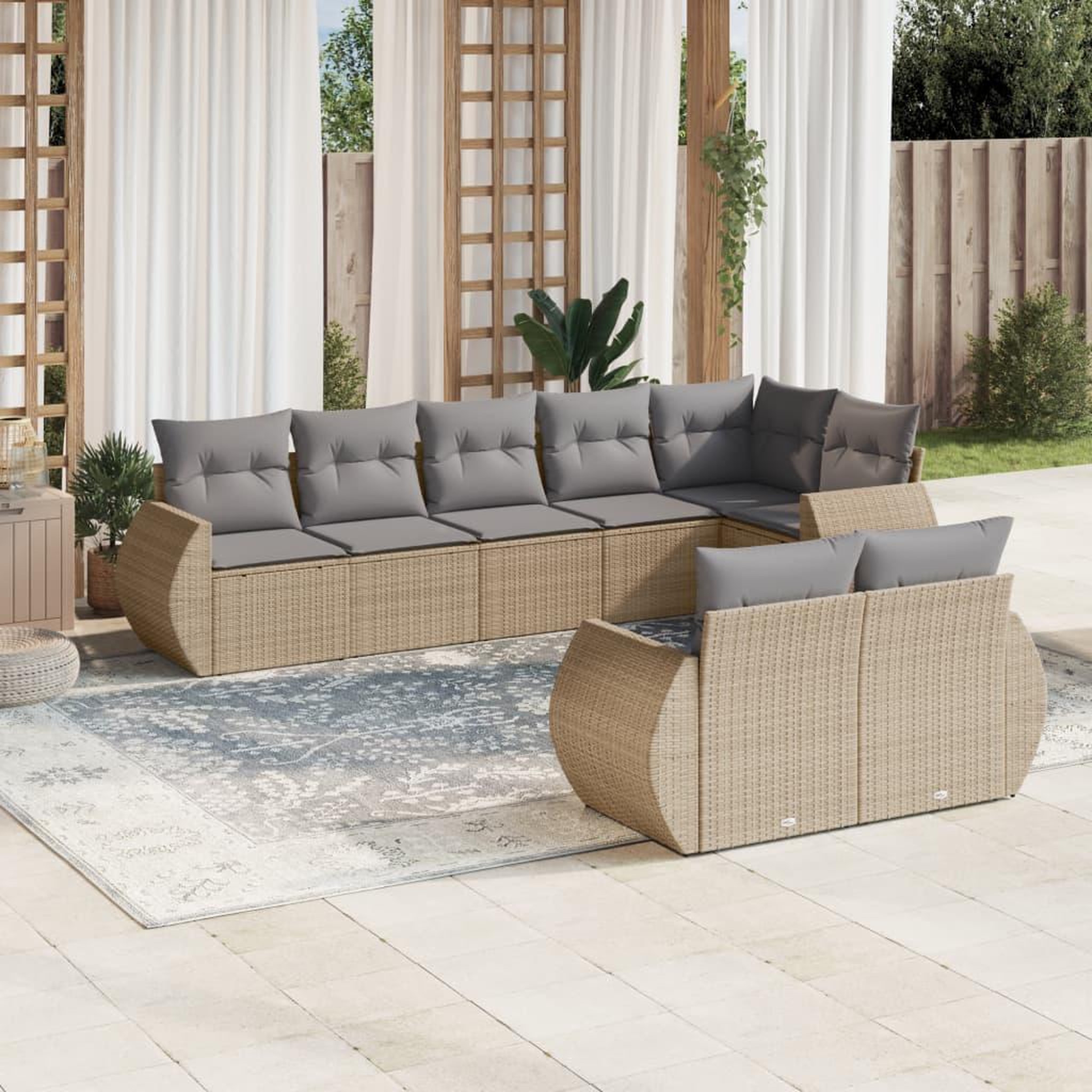 VIDAXL Salon de jardin avec coussins 8 pcs beige resine tressee