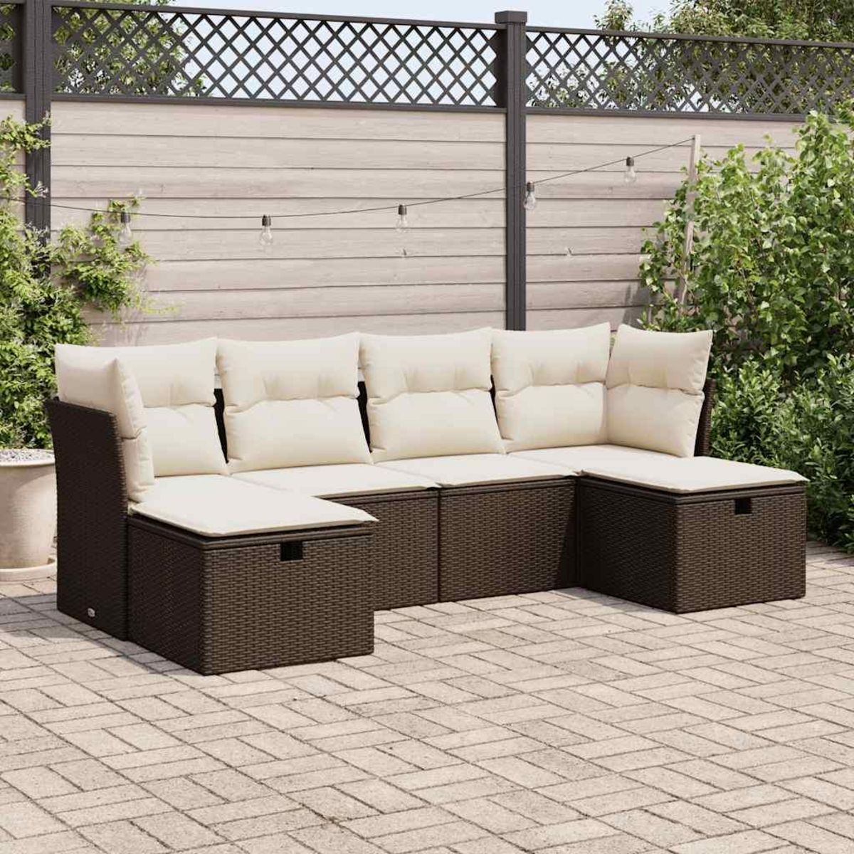 VIDAXL Salon de jardin avec coussins 6 pcs marron resine tressee