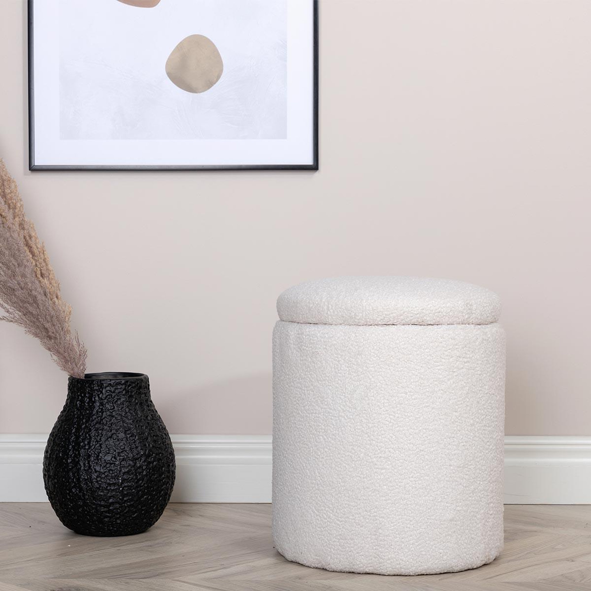 Voir la diapositive 5 : Paris Prix Pouf coffre tissu bouclette  limpen  40cm blanc