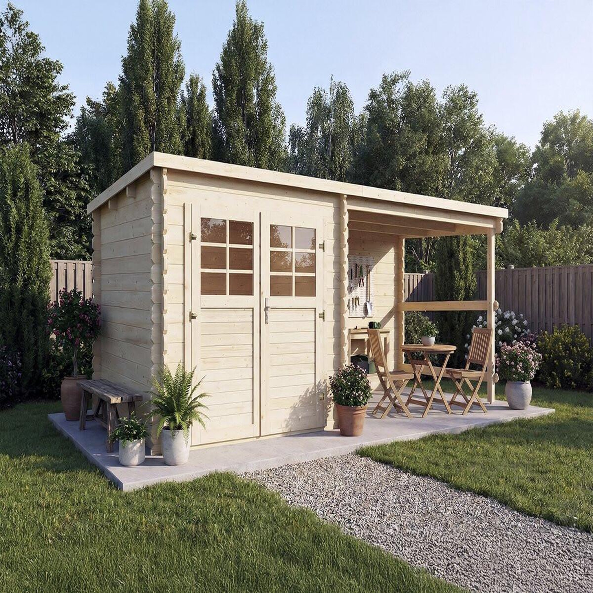 Voir la diapositive 2 : Habitat et Jardin Abri de jardin en bois avec auvent  montval  - 14 m² - 28 mm