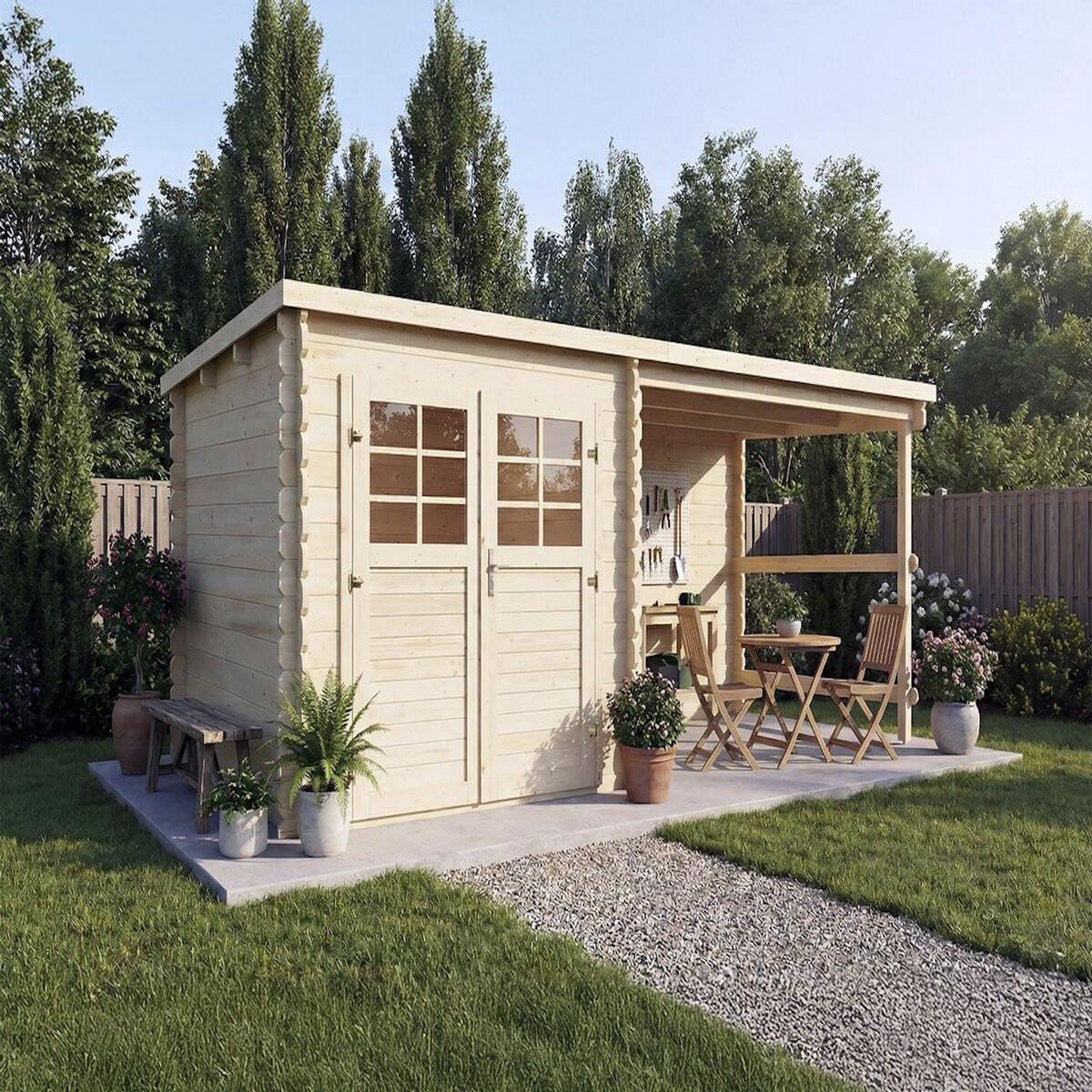 Habitat et Jardin Abri de jardin en bois avec auvent  Montval  - 14 m² - 28 mm