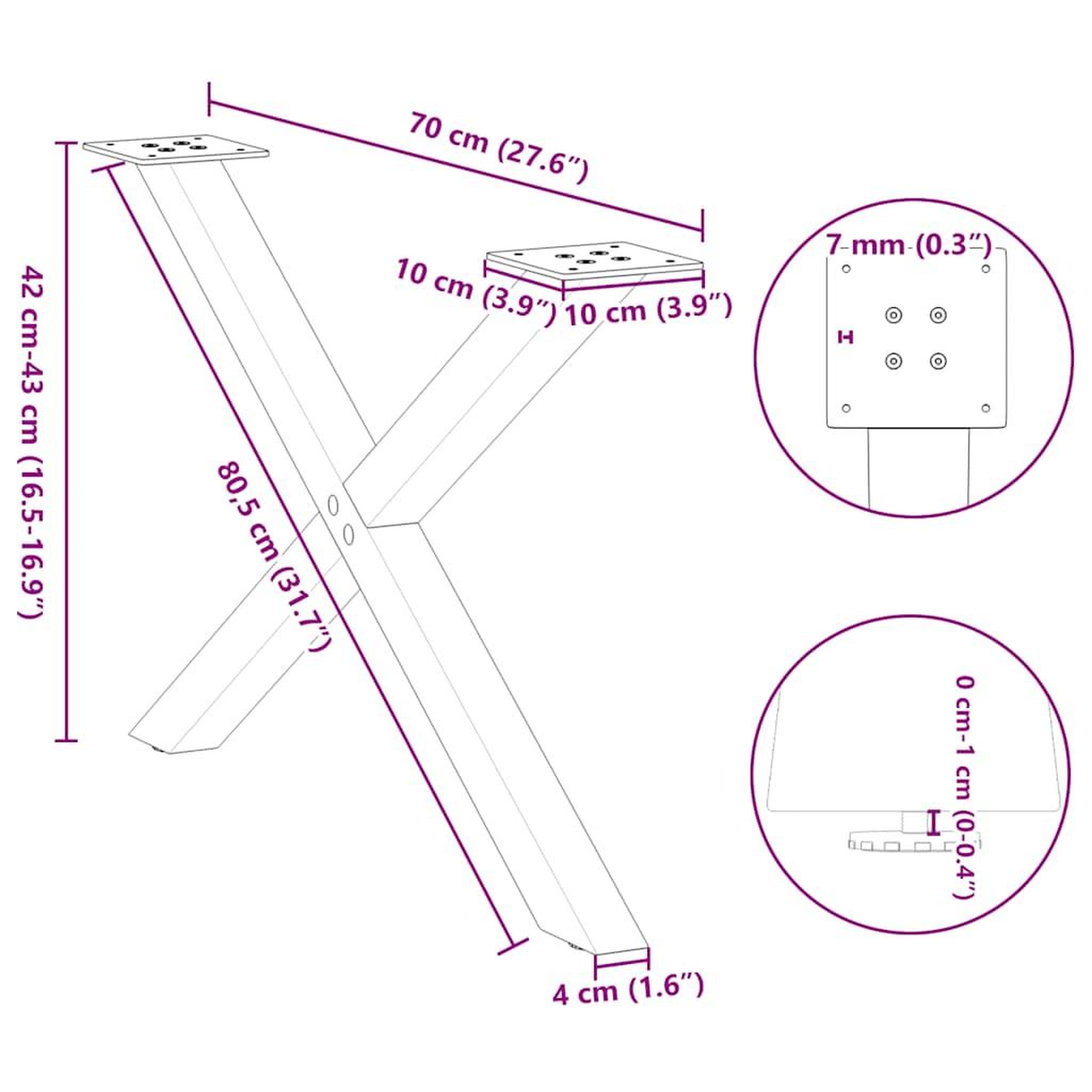 Voir la diapositive 6 : VIDAXL Pieds de table basse forme de X 2 pcs noir 70x(42-43) cm acier