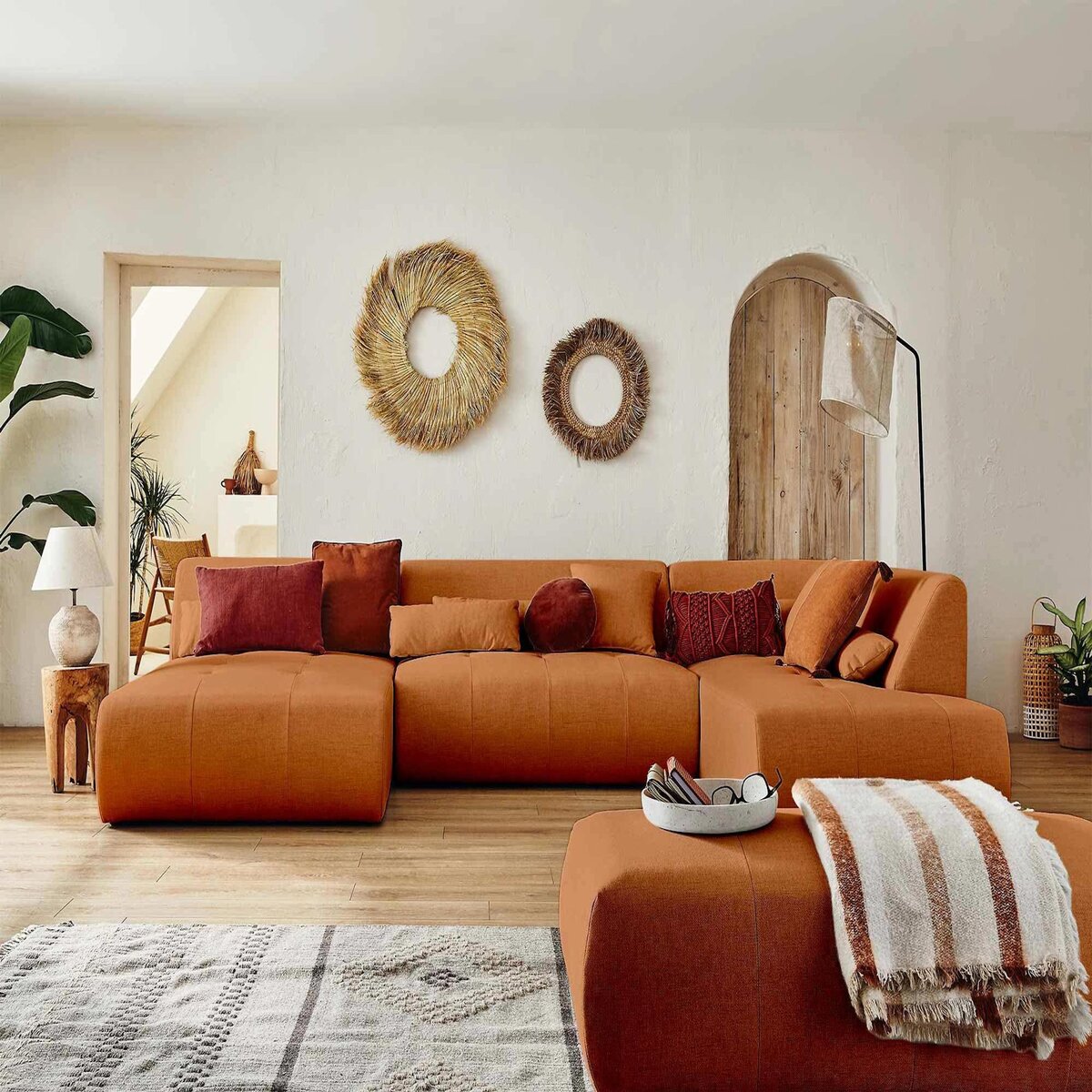 LISA DESIGN Onyx - canapé panoramique d'angle droit 7 places - en tissu