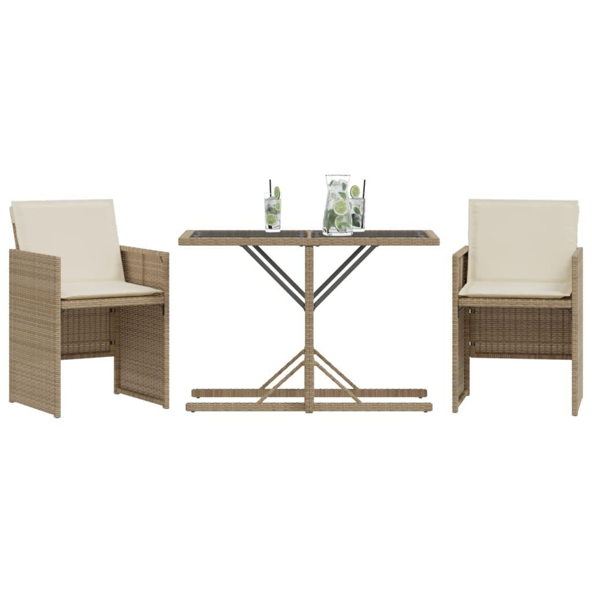 Voir la diapositive 3 : VIDAXL Ensemble de bistro 3 pcs avec coussins beige resine tressee