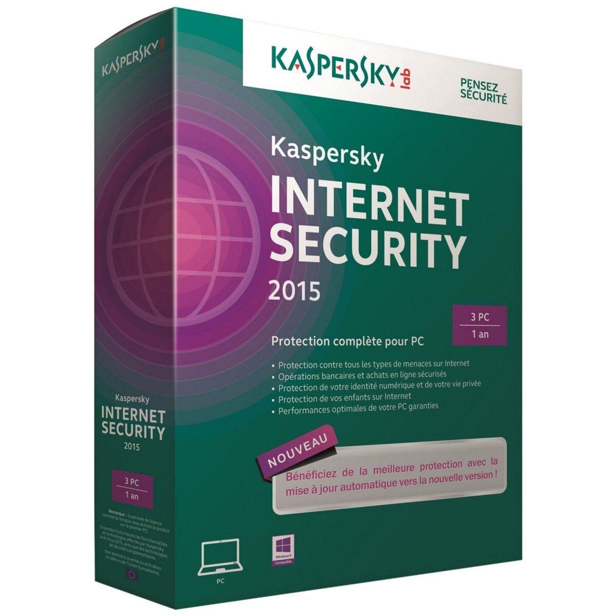Kaspersky Internet Security 2015 - 3postes, 1 an