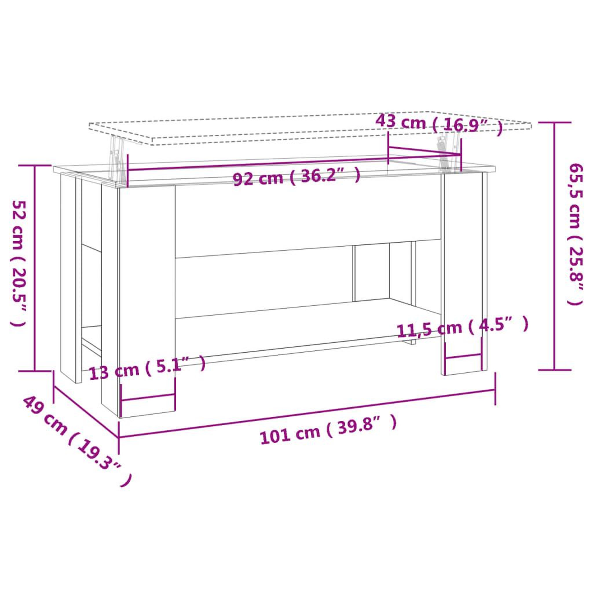 Voir la diapositive 6 : VIDAXL Table basse chene sonoma 101x49x52 cm bois d'ingenierie