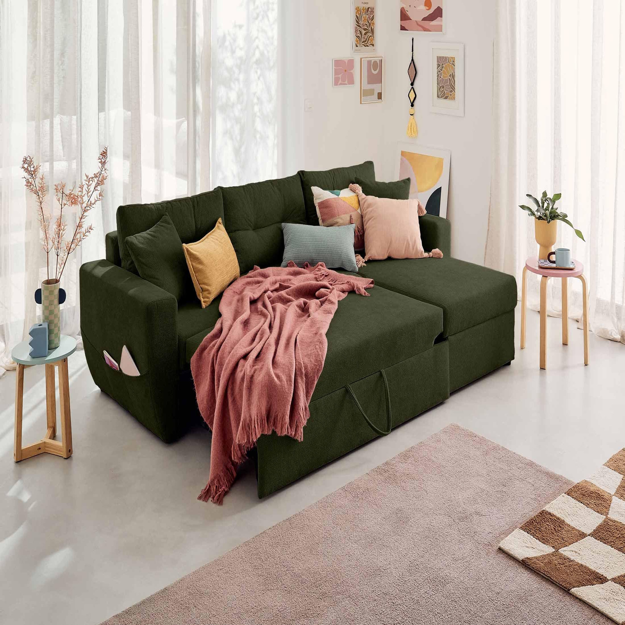 Voir la diapositive 2 : BEST MOBILIER Astoria - canapé d'angle réversible 4 places - convertible avec coffre - en tissu texturé