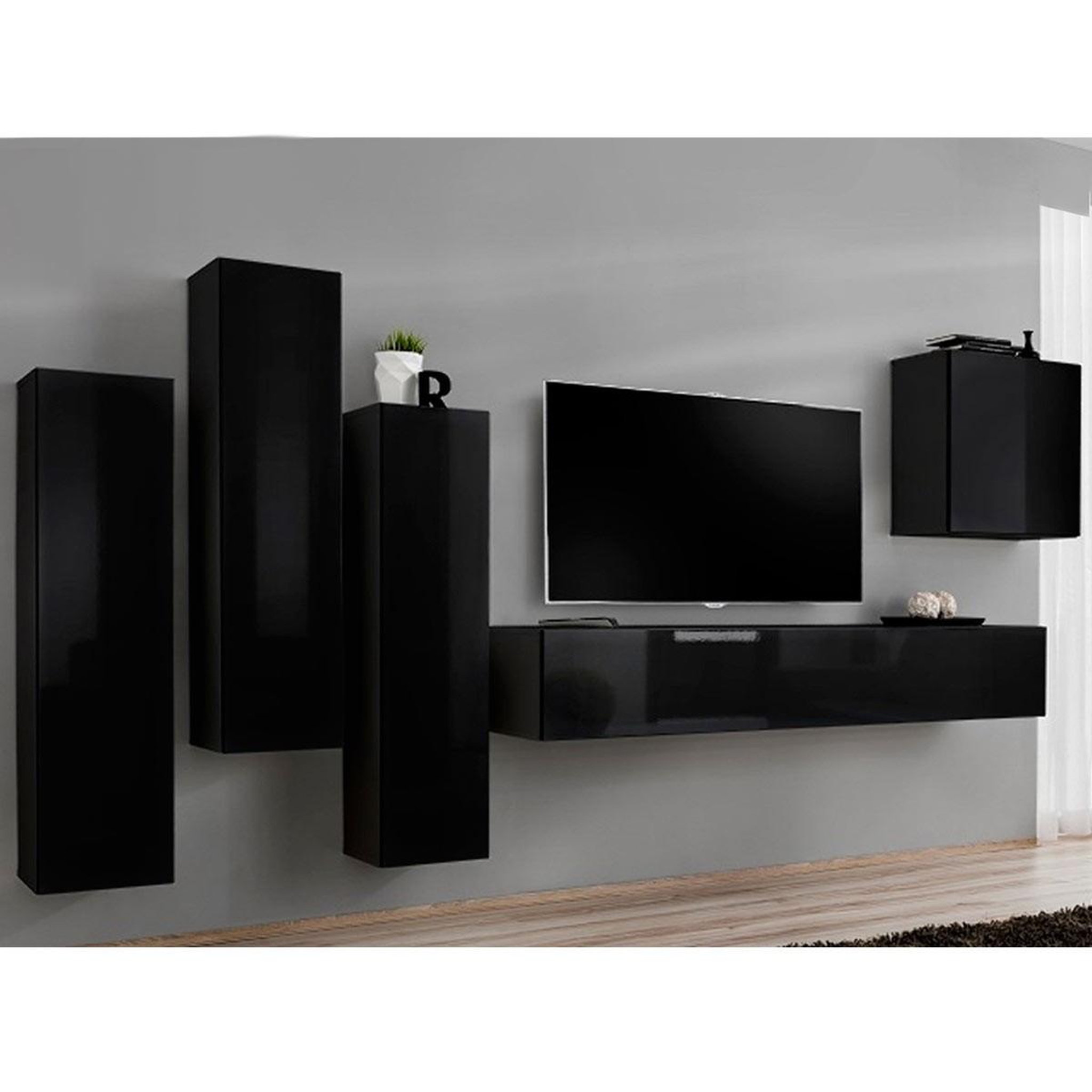 Voir la diapositive 4 : Paris Prix Meuble tv mural design  switch ii  270cm noir