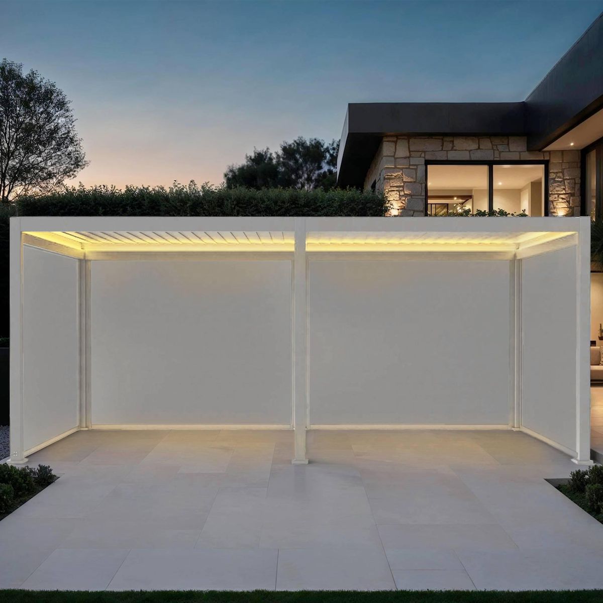 SWEEEK Pergola bioclimatique motorisée aluminium 6x3m LED + 4 stores 3m Triomphe