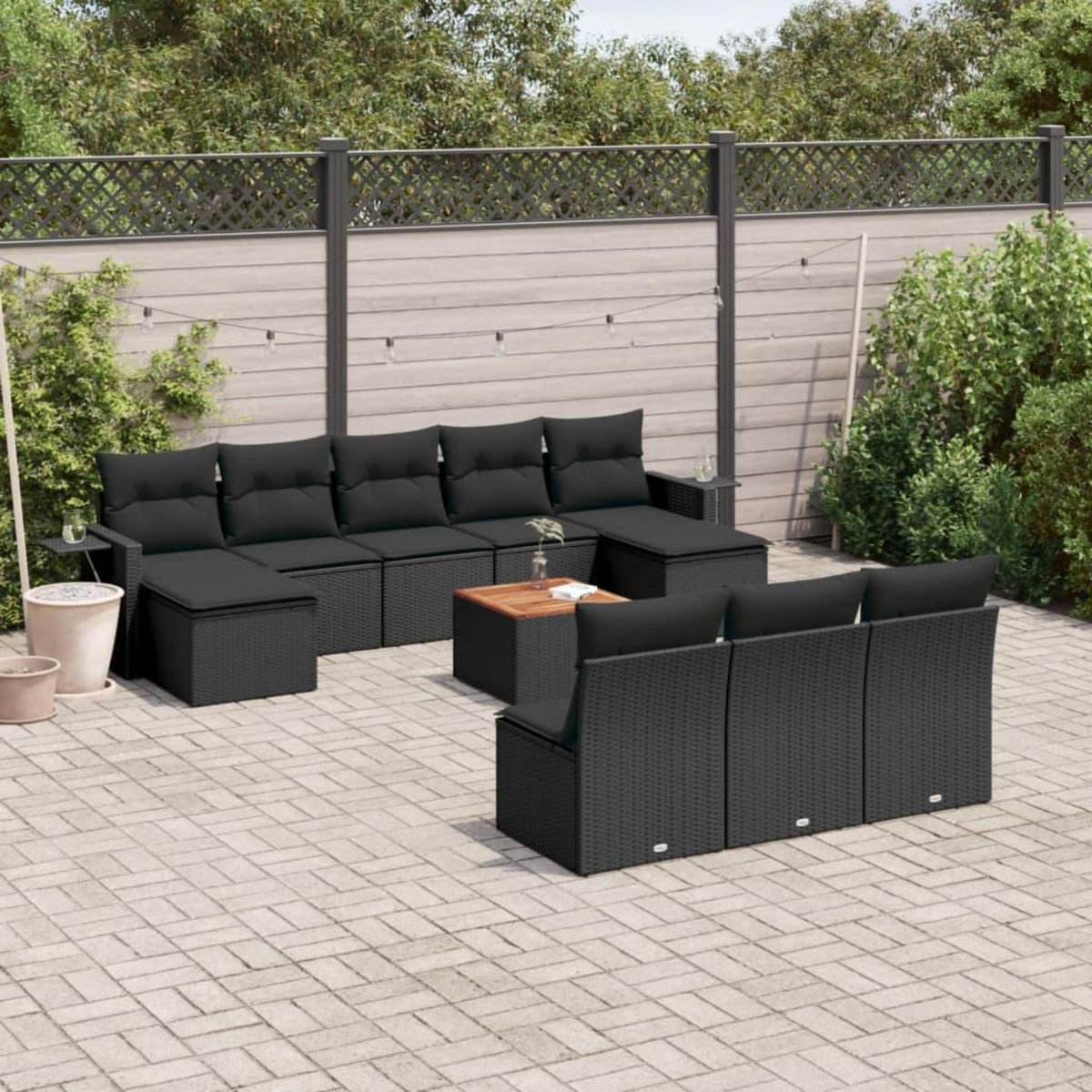 VIDAXL Salon de jardin 11 pcs avec coussins noir resine tressee