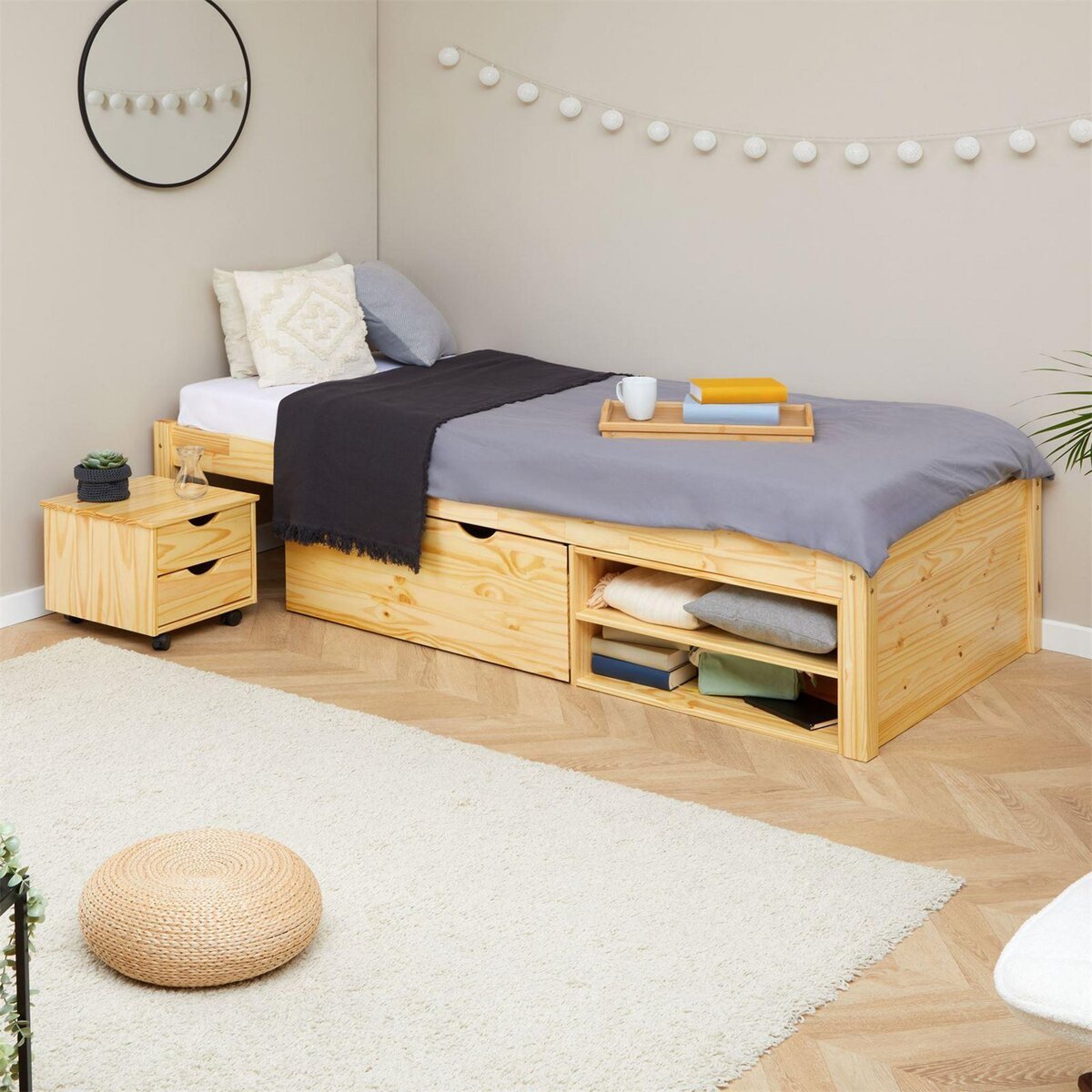 IDIMEX Lit fonctionnel SABRINA 90x190 cm, en pin massif