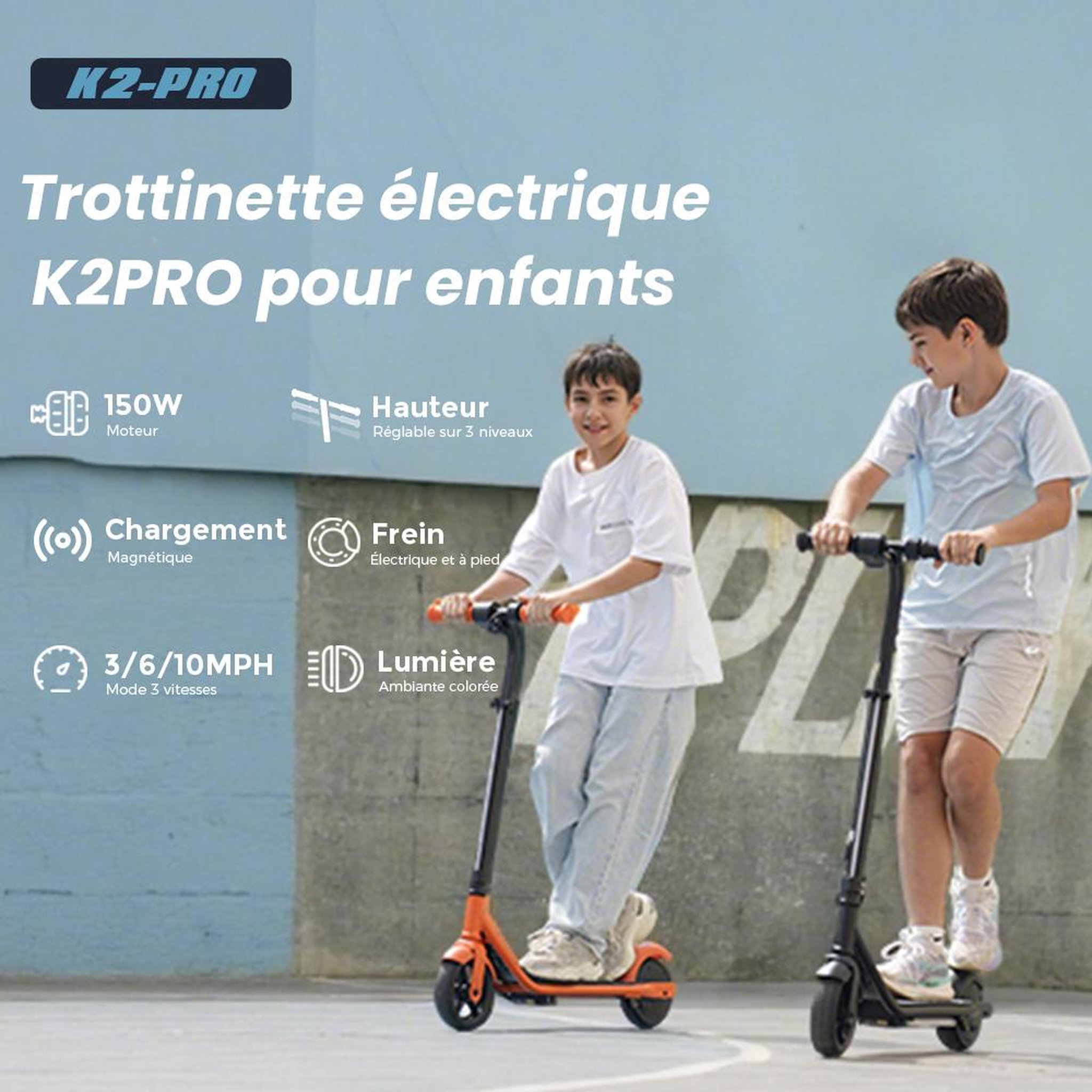 Voir la diapositive 6 : ISCOOTER Trottinette électrique K2Pro pour enfants, hauteur réglable, lumières d'ambiance colorées