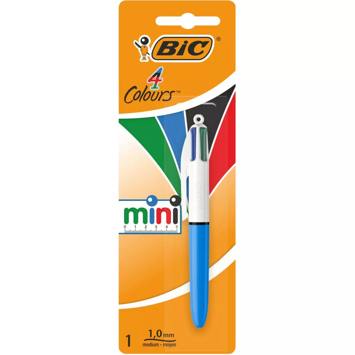 BIC Mini stylo bille rétractable 4 couleurs pointe moyenne bleu/noir/rouge/vert