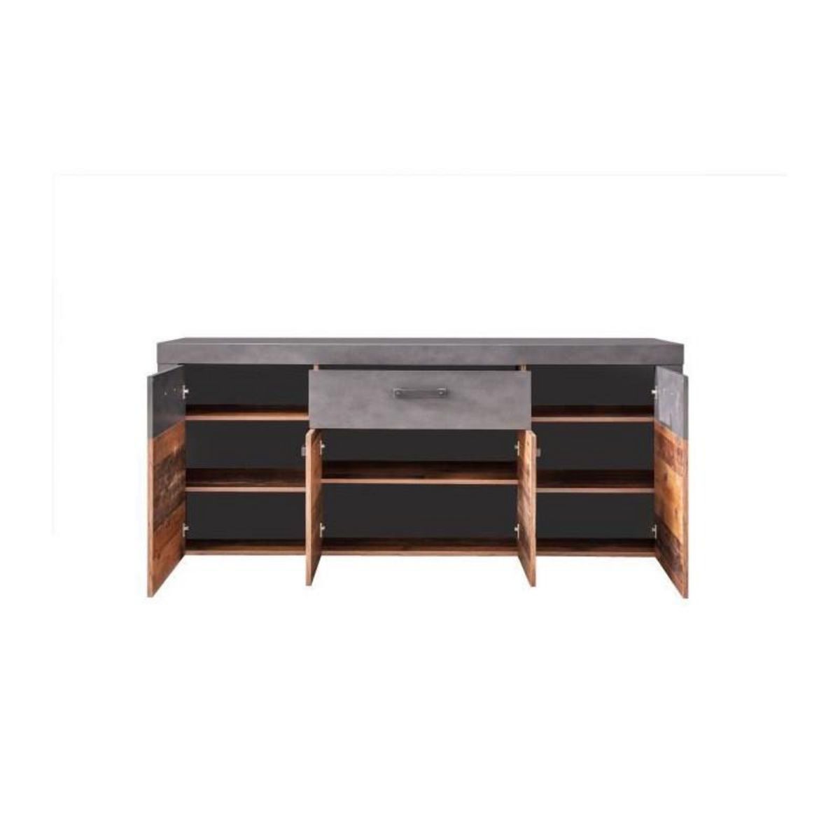 Trendteam Buffet bas INDY 4 Portes et 1 Tiroir - Mélaminé bois vieilli et gris mat - L 178 x P 40 x H 77 cm