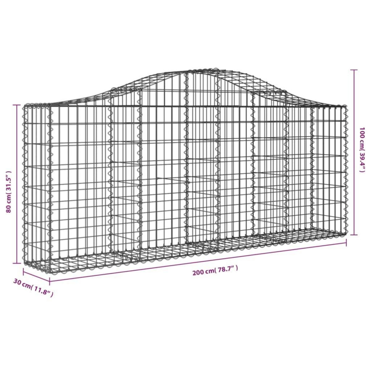 VIDAXL Panier de gabions arque 200x30x80/100 cm Fer galvanise