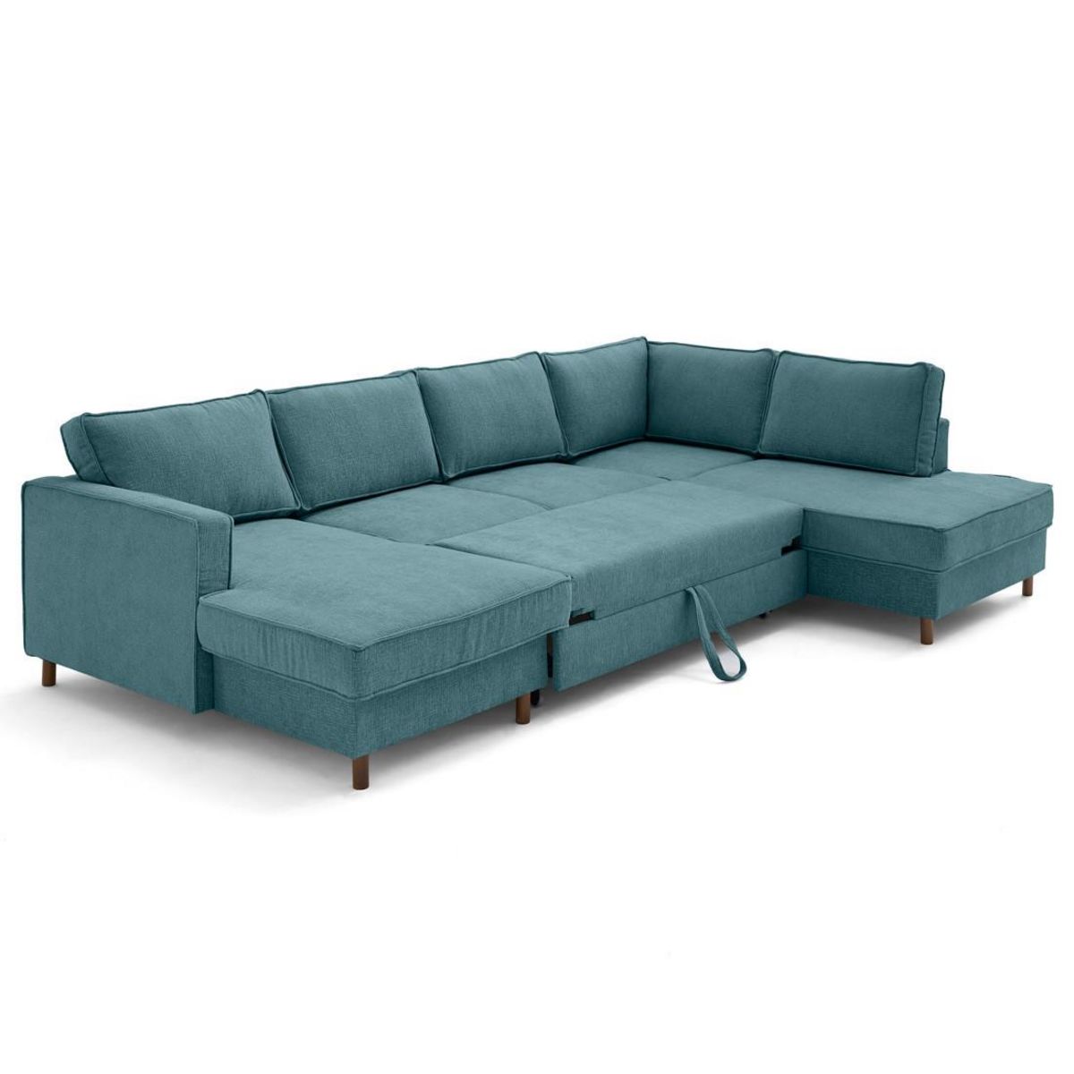 LISA DESIGN Jake - canapé panoramique d'angle droit 7 places convertible avec coffre en tissu velours relief