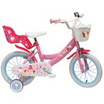 Disney Princesse Vélo enfant - Modème 14'' Princesse de Disney pour enfant de 95/110 cm avec stabilisateurs - Panier avant - Porte poupée arrière - 2 freins