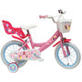 Voir la diapositive 1 : Disney Princesse Vélo enfant - Modème 14'' Princesse de Disney pour enfant de 95/110 cm avec stabilisateurs - Panier avant - Porte poupée arrière - 2 freins
