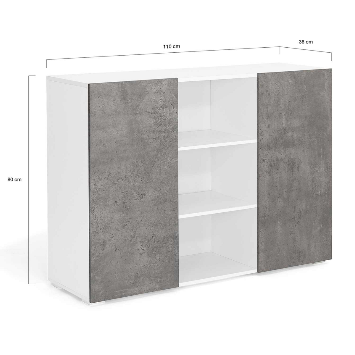 ID MARKET Buffet 110 cm ELI 2 portes blanc et effet béton