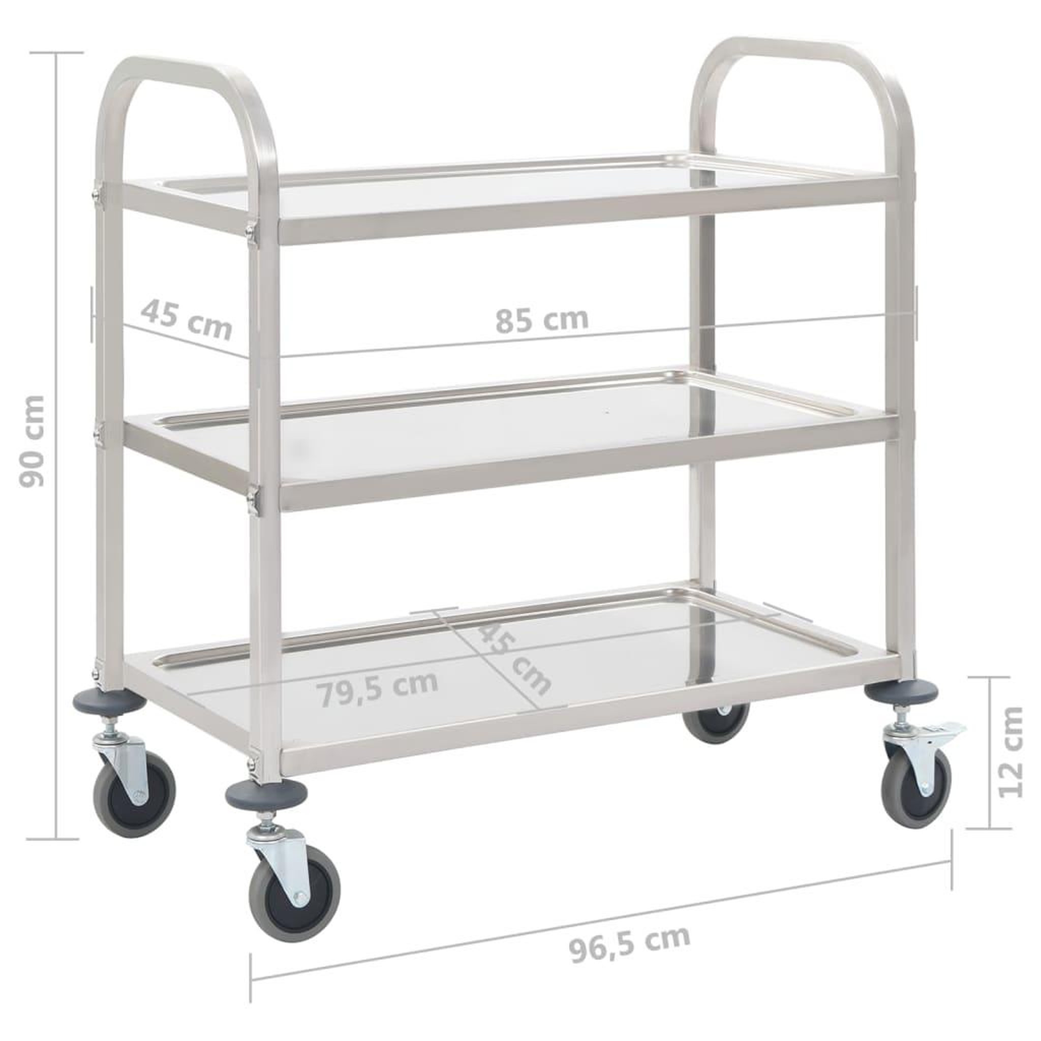 Voir la diapositive 6 : VIDAXL Chariot de cuisine a 3 niveaux 96,5x55x90 cm Acier inoxydable